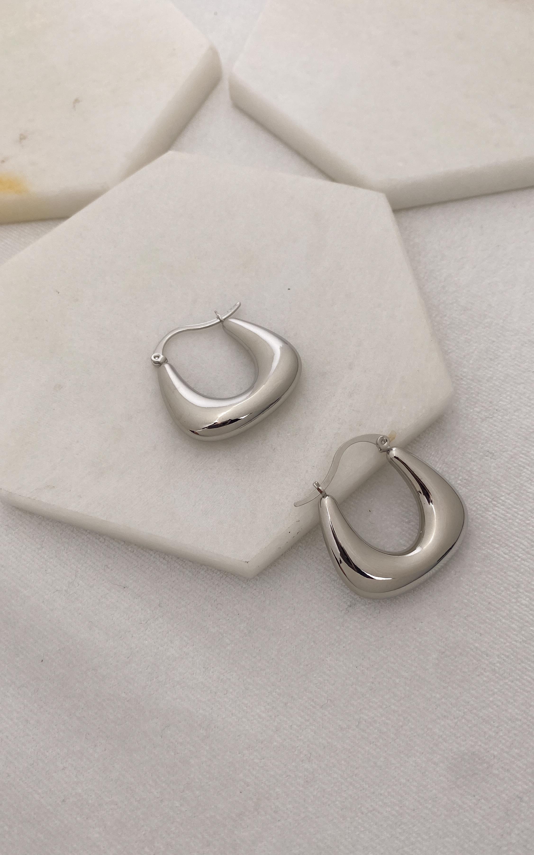 Geometrik Gümüş Halka Küpe