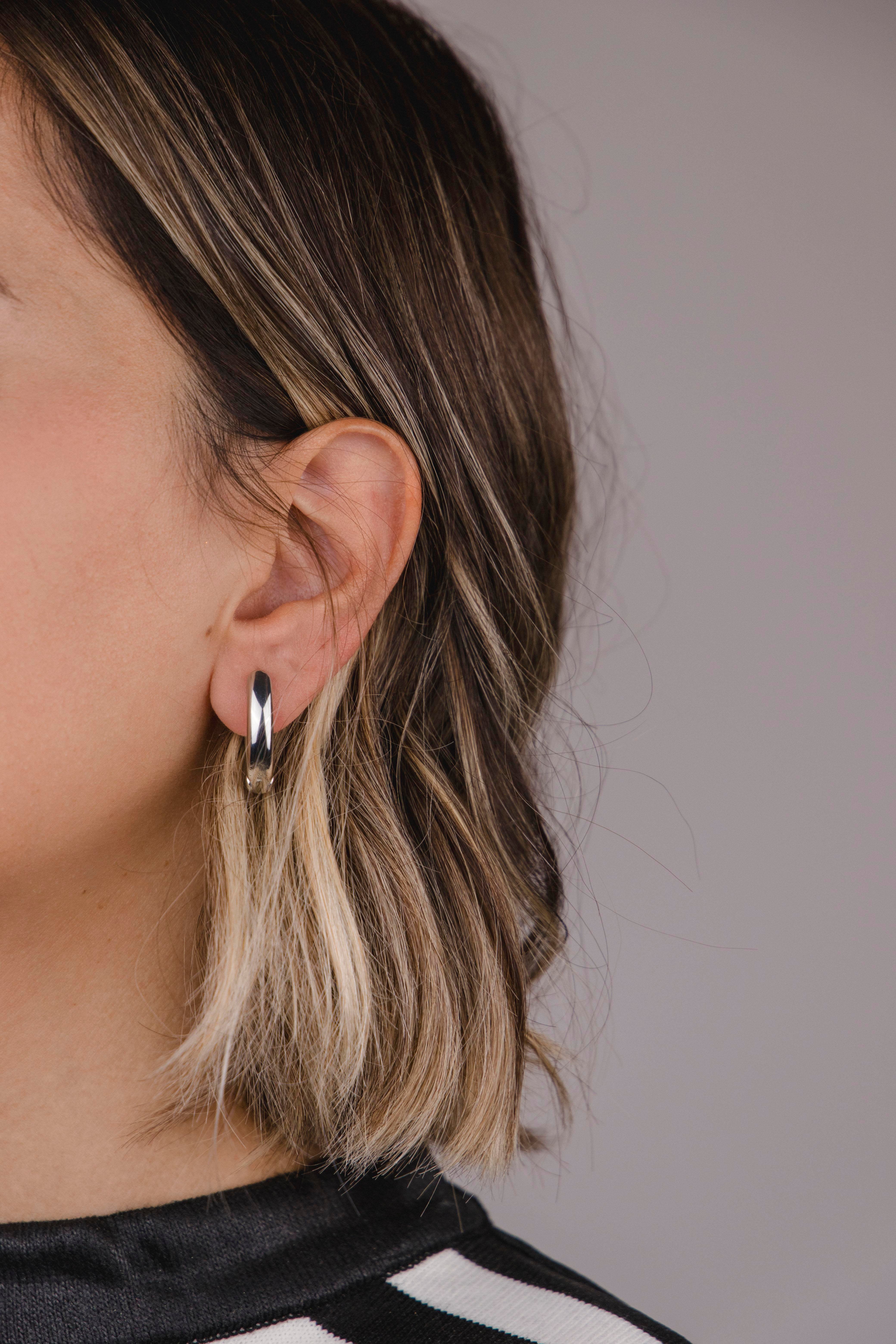 Geometrik Gümüş Halka Küpe