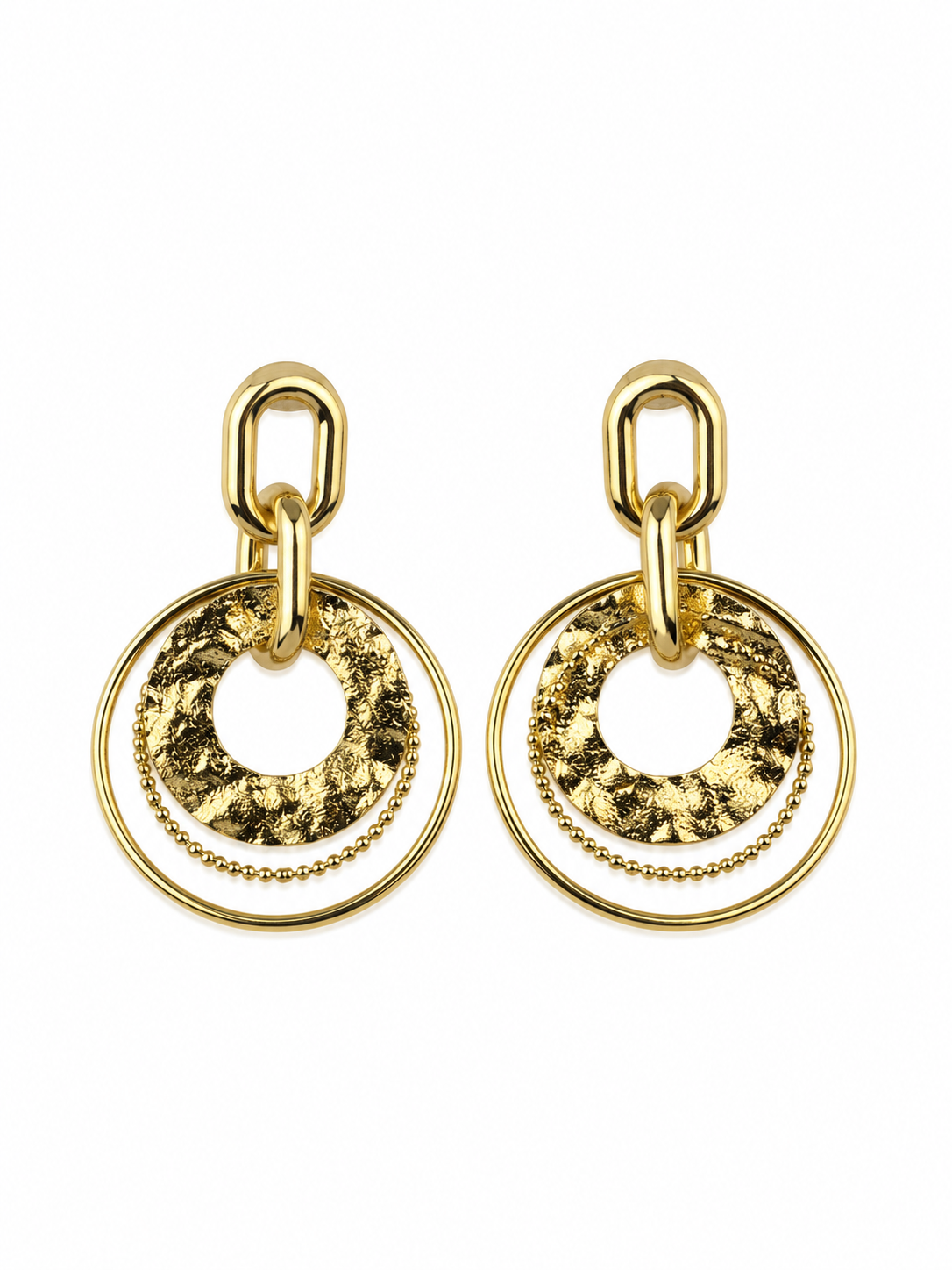 Geometrik Halka Formlu Gold Küpe