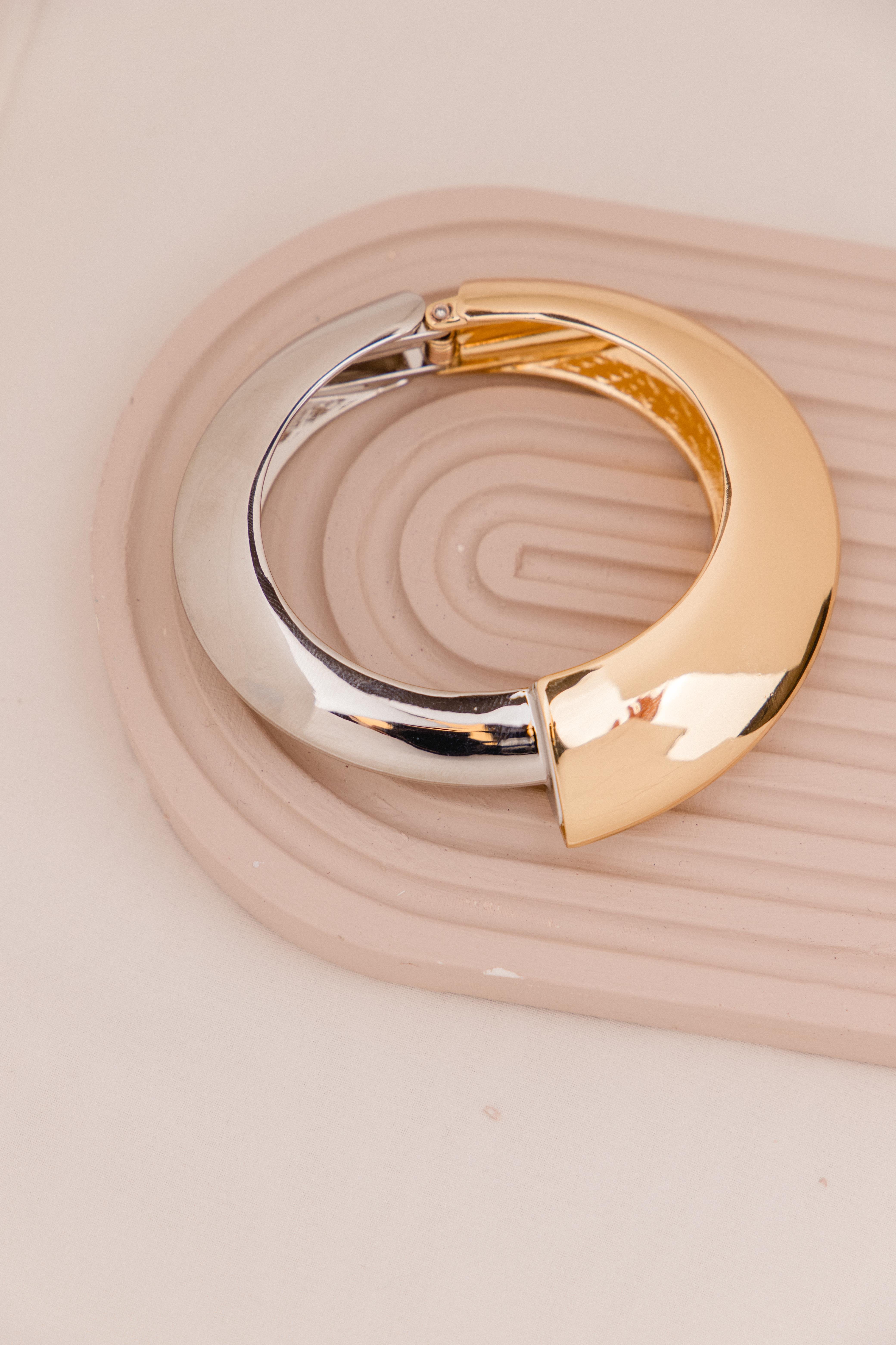 Geometrik Önden Kilit Gold Gümüş Bileklik