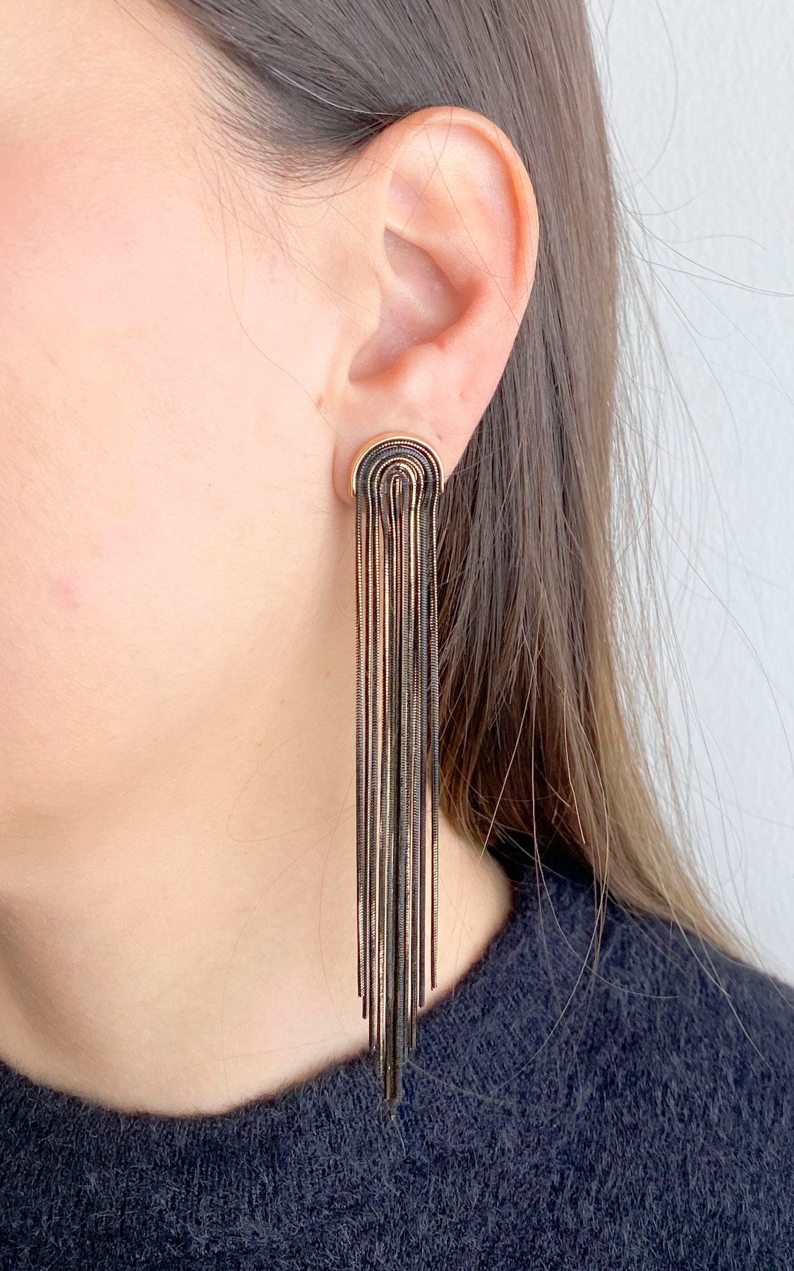 Geometrik Siyah Gold Küpe