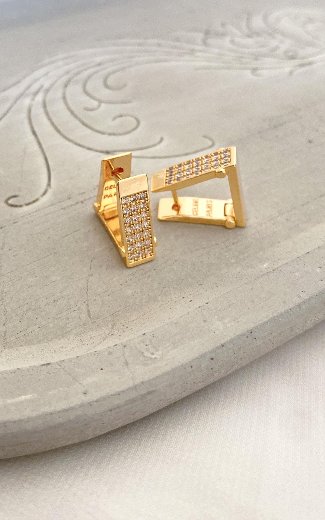 Geometrik Zirkon Taşlı Gold Halka Küpe