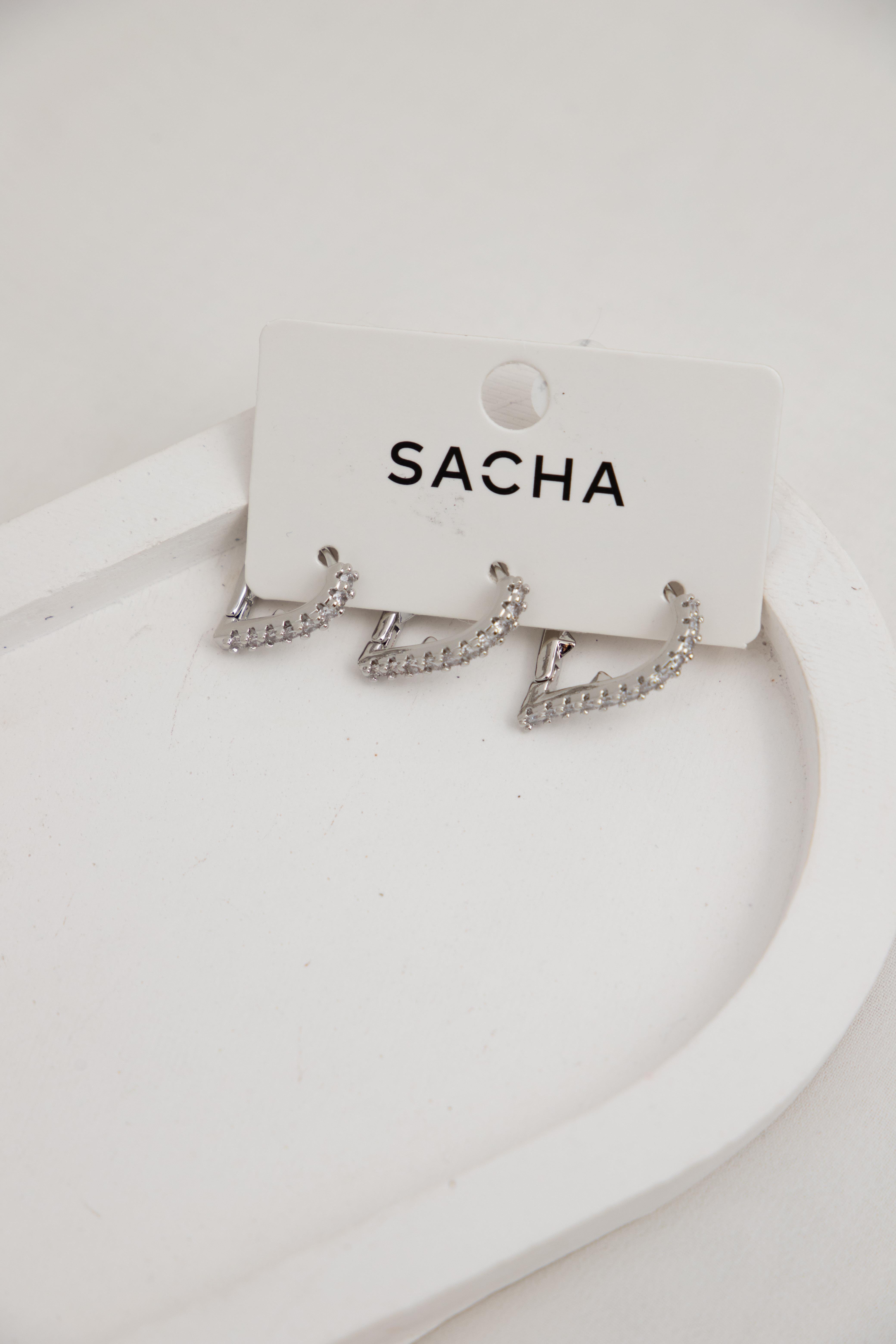 Geometrik Zirkon Taşlı Gümüş Set Küpe