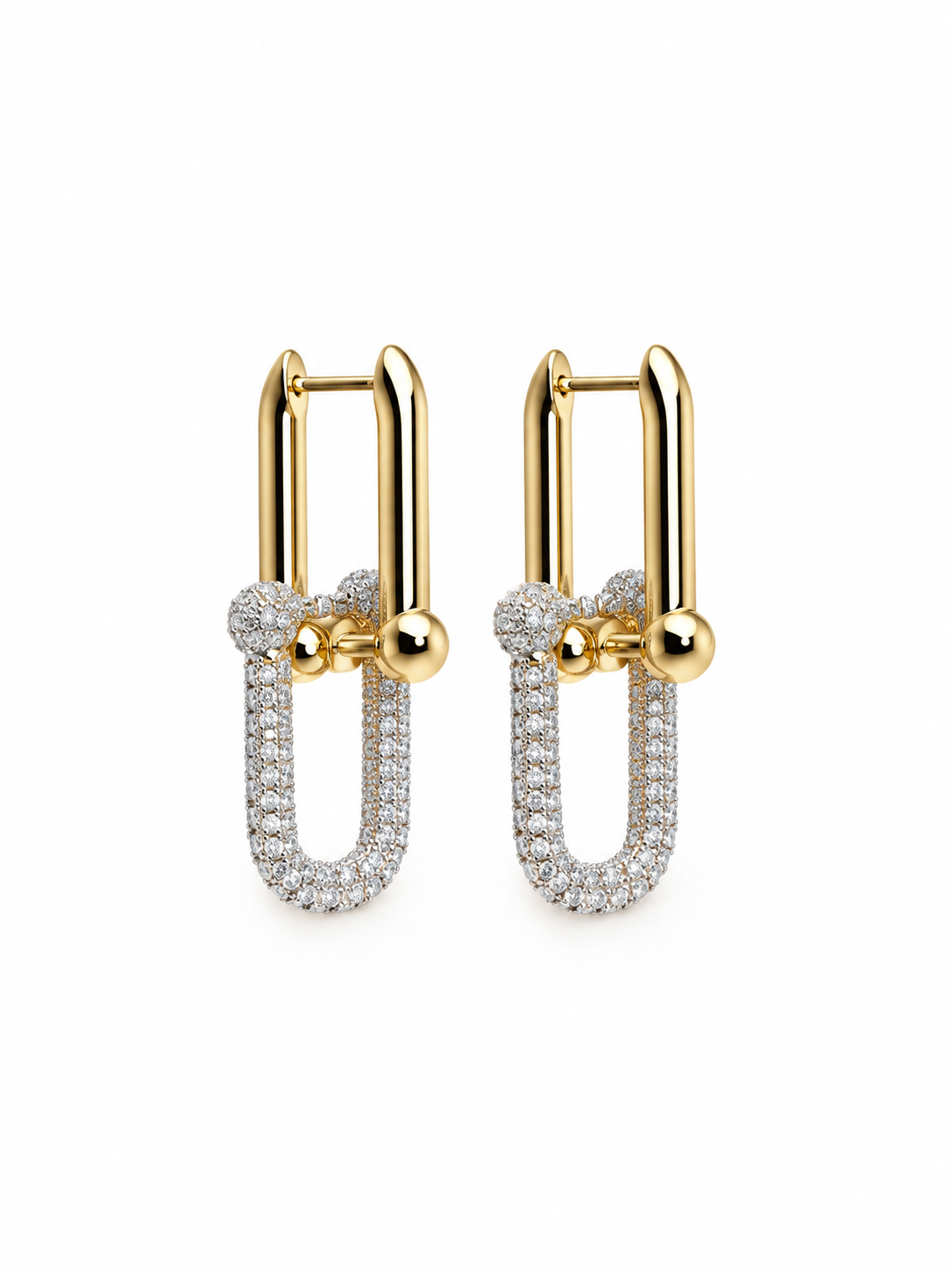 İç İçe Geçmeli Taşlı Gold Silver Halka Küpe