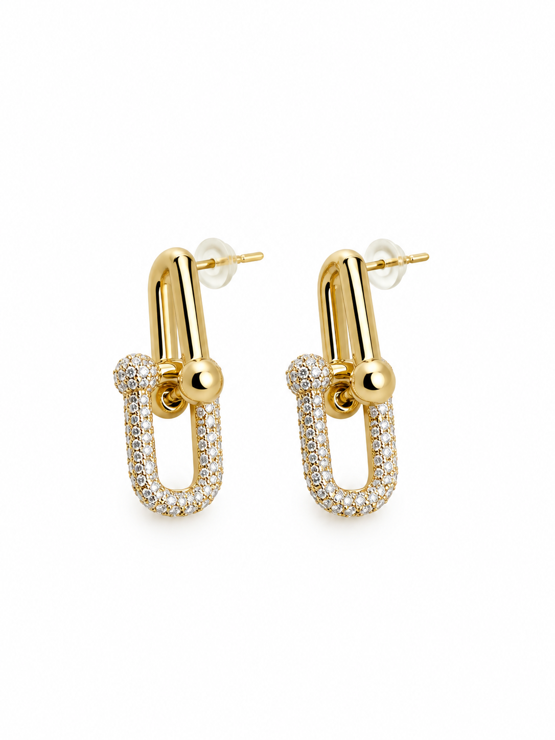 İç İçe Geçmeli Zirkon Taşlı Gold Küpe