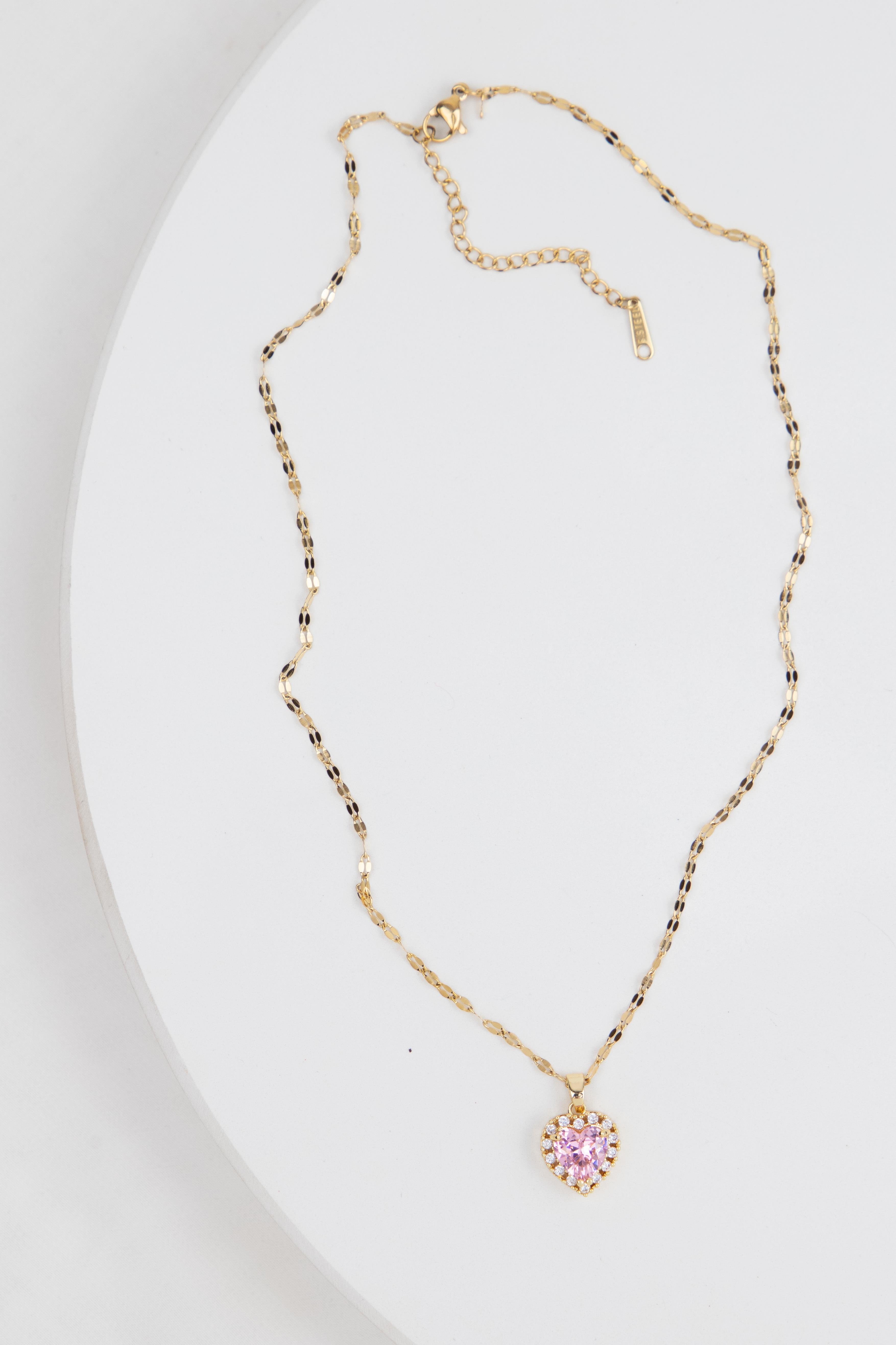 Kalp Figürlü Gold Pembe Çelik Kolye