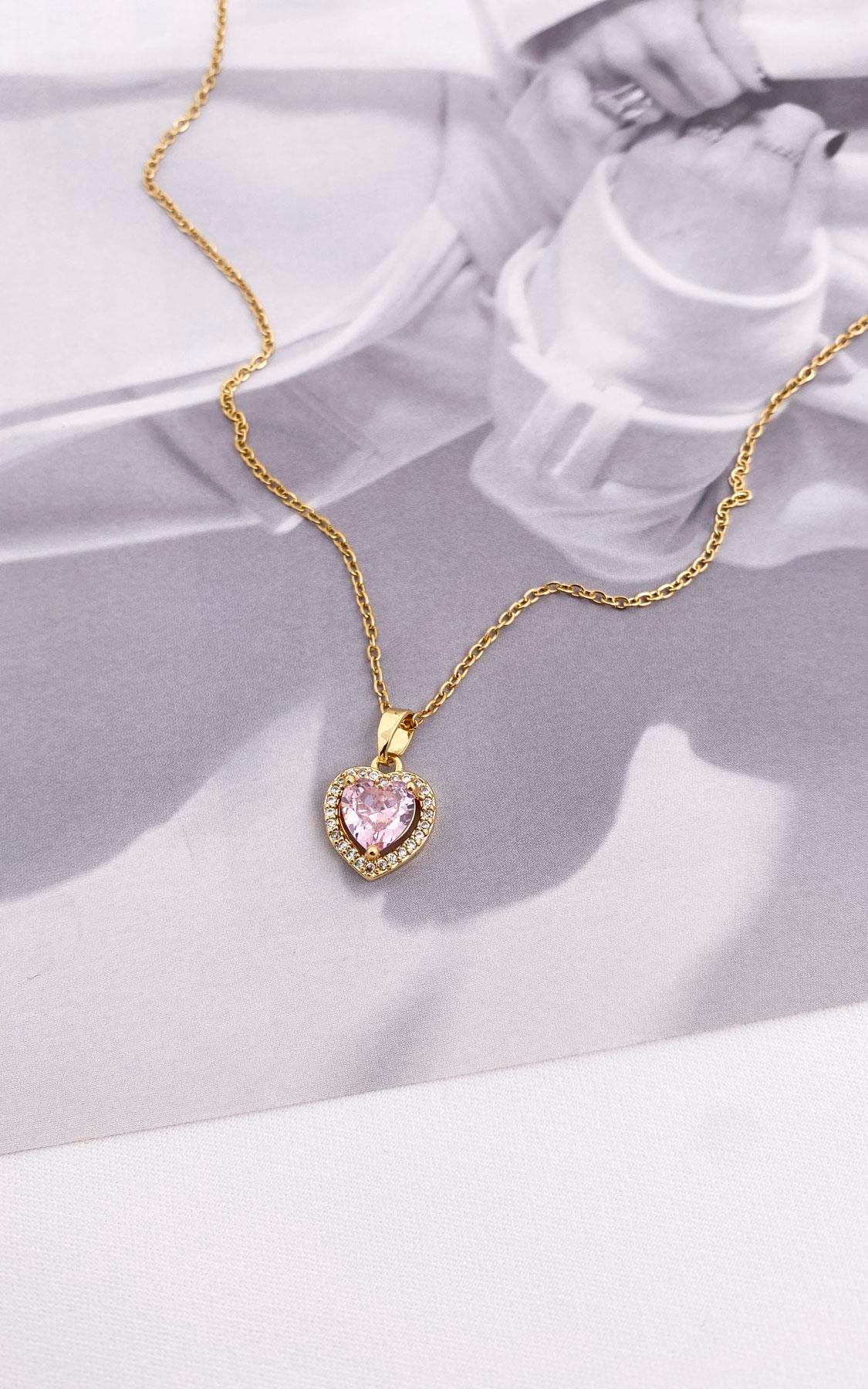 Kalp Figürlü Gold Pembe Çelik Kolye