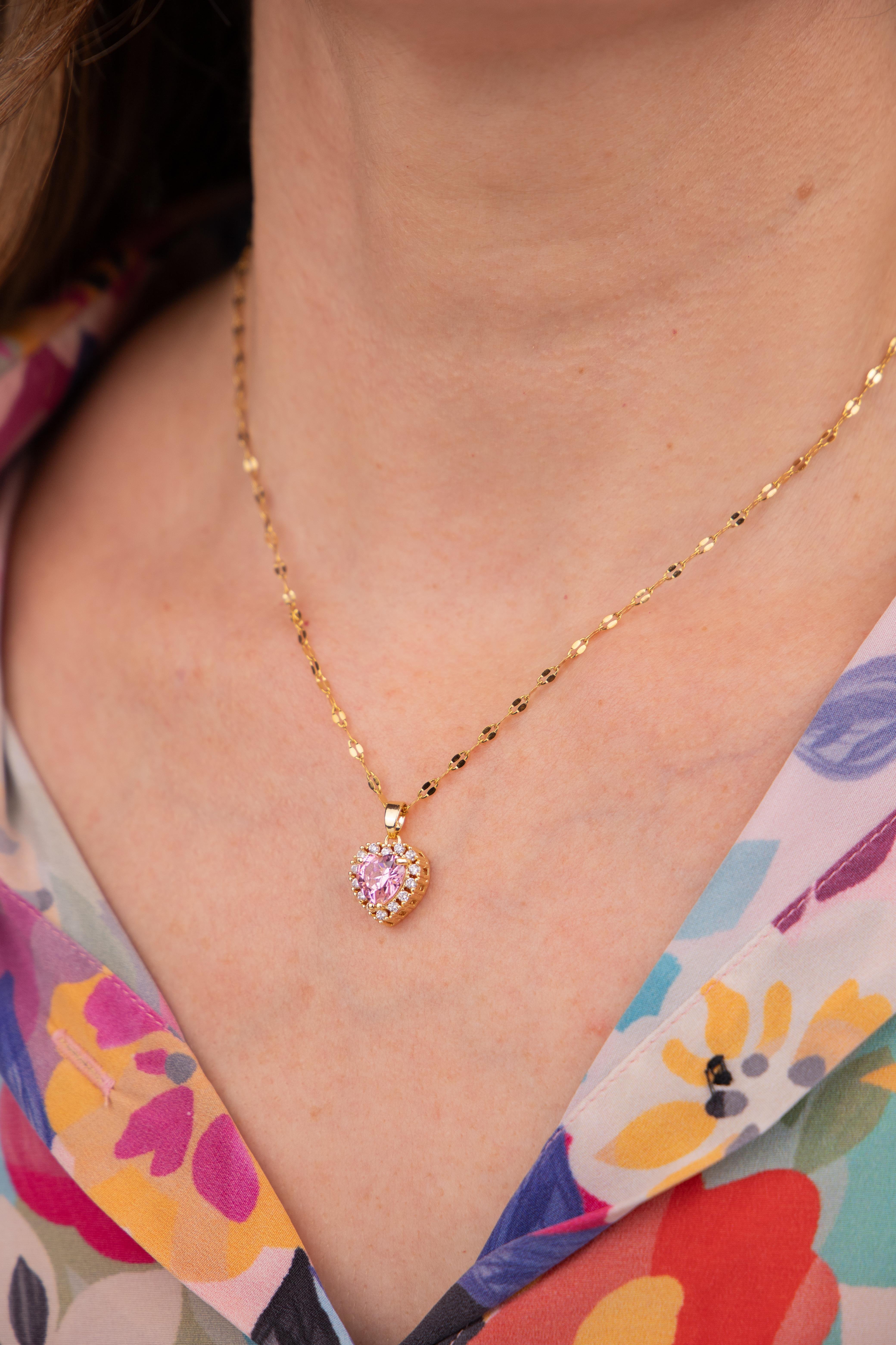 Kalp Figürlü Gold Pembe Çelik Kolye