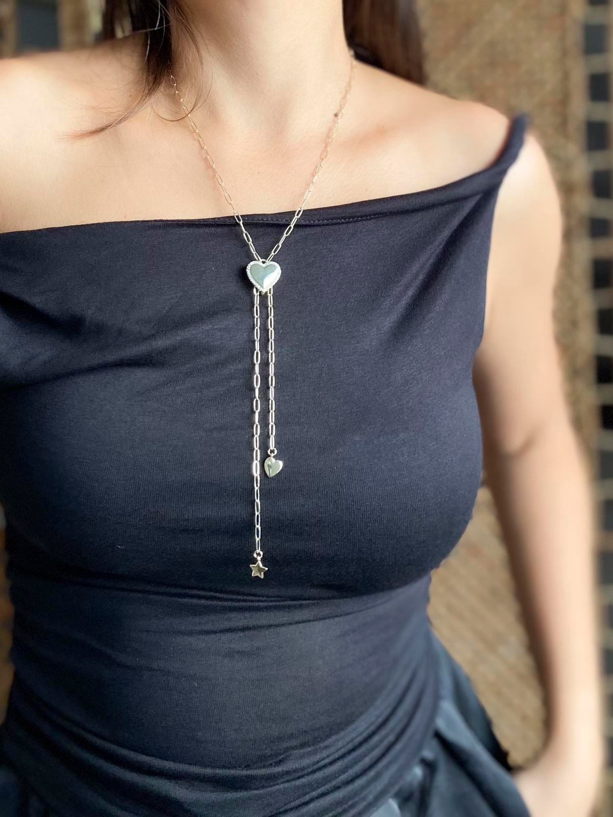 Kalp Figürlü Oval Zincir Gold Y Kolye