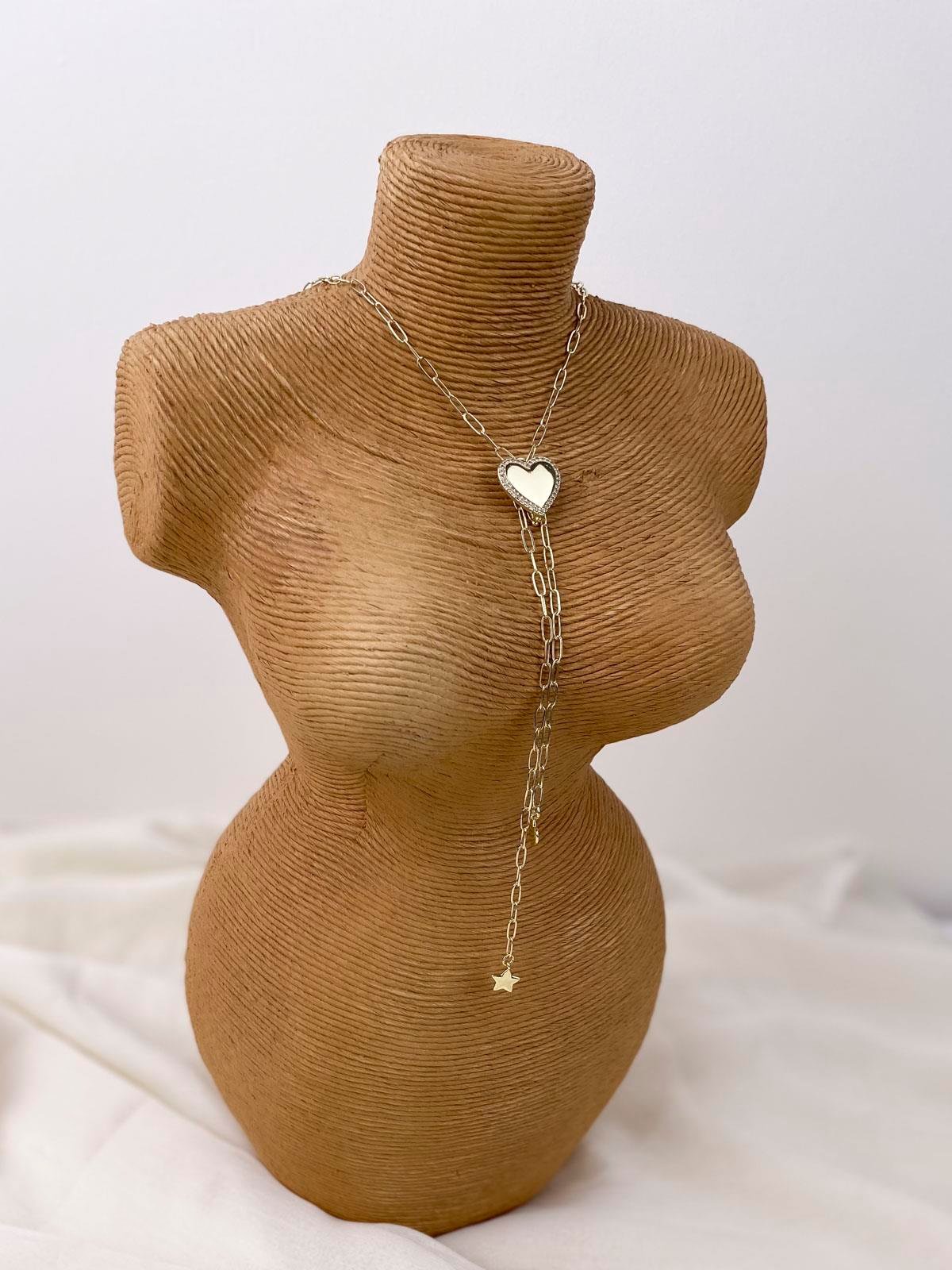 Kalp Figürlü Oval Zincir Gold Y Kolye