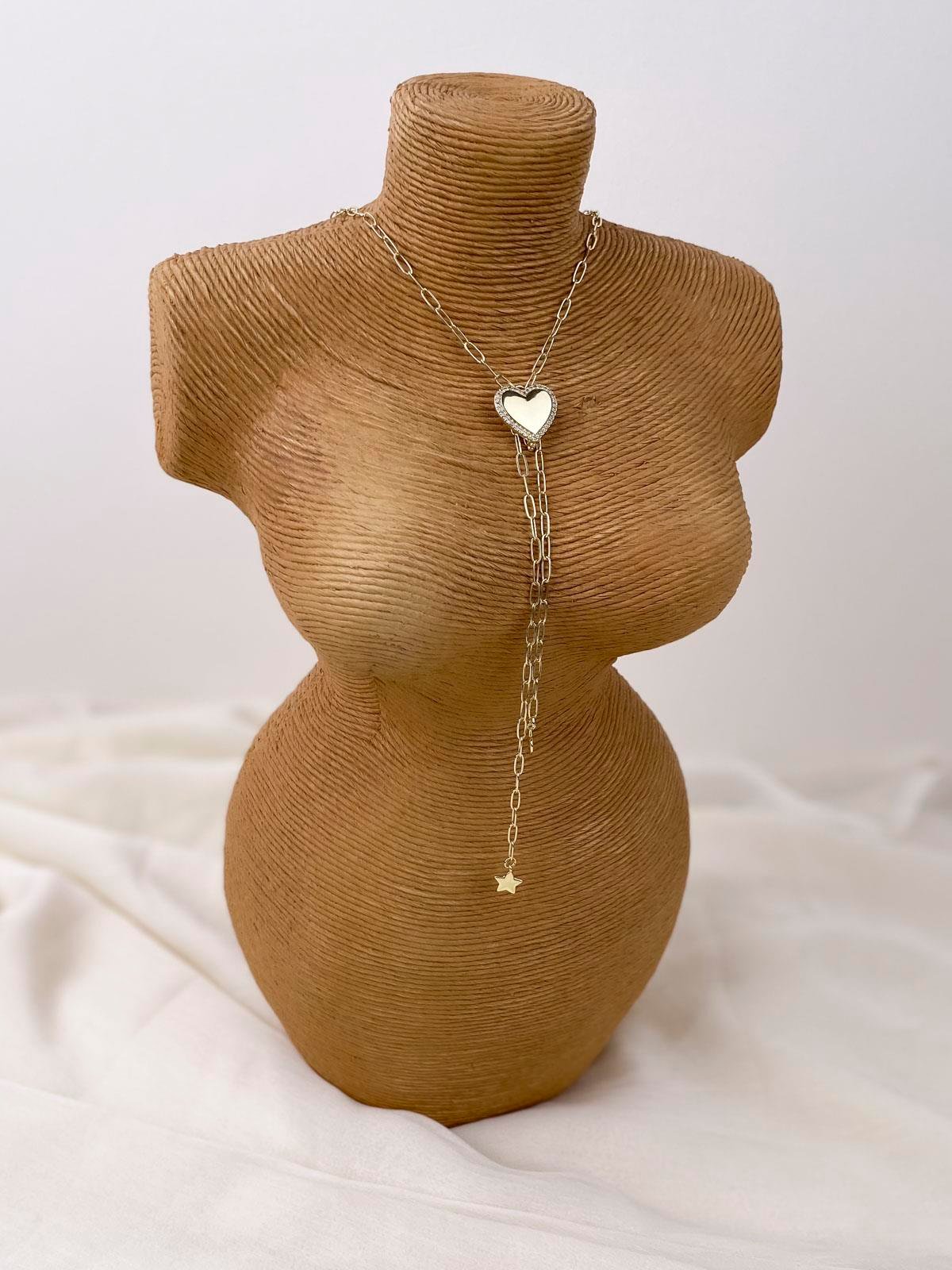 Kalp Figürlü Oval Zincir Gold Y Kolye