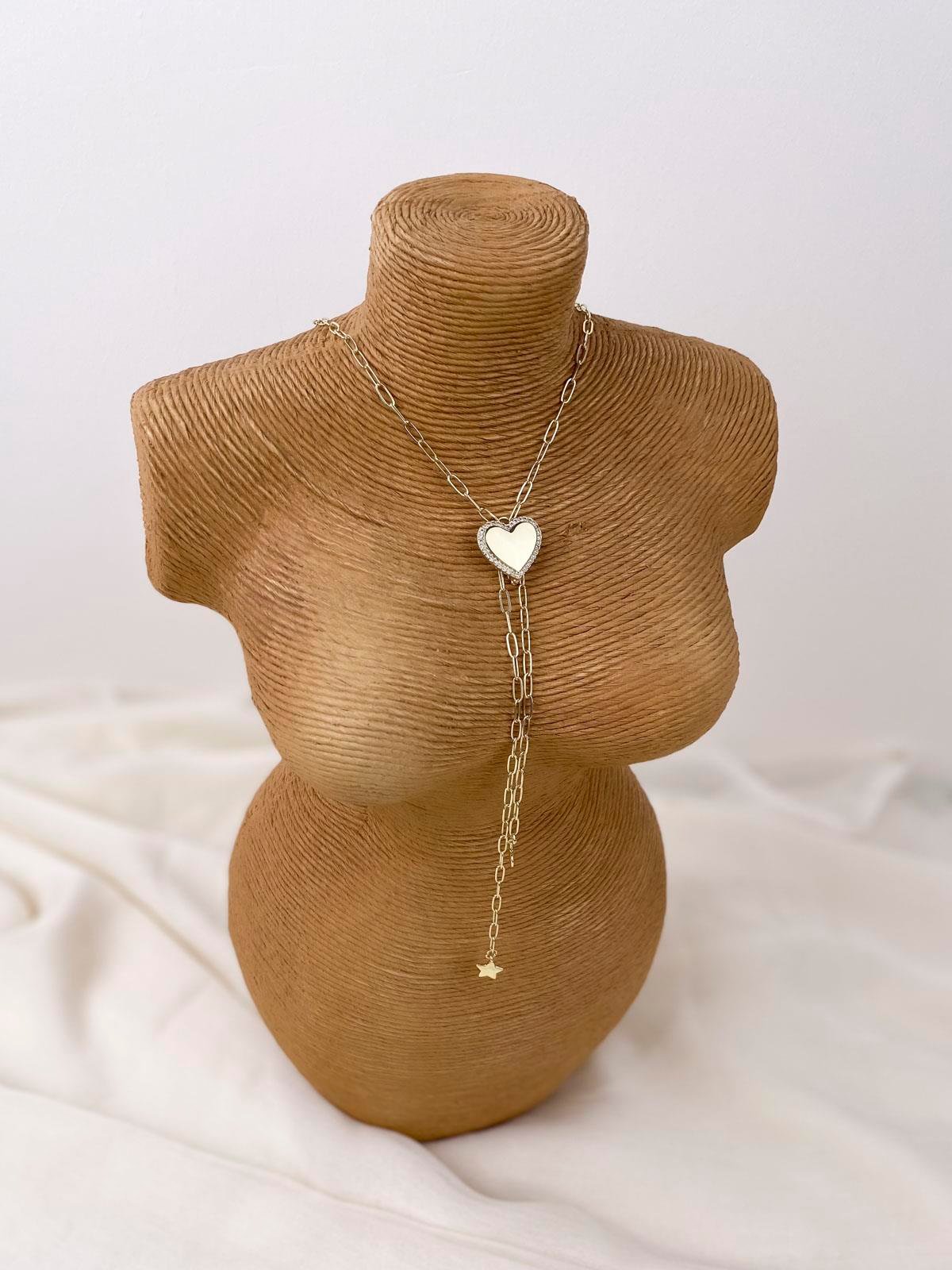 Kalp Figürlü Oval Zincir Gold Y Kolye