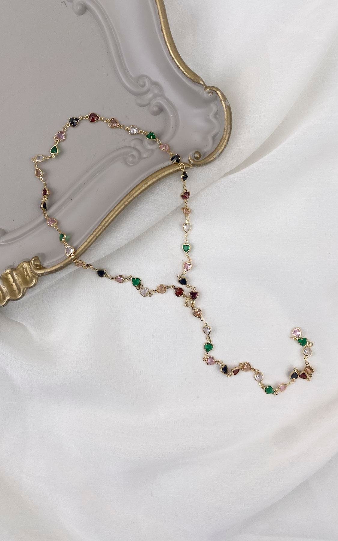 Kalp Sıralı Gold Renkli Çellik Y Kolye