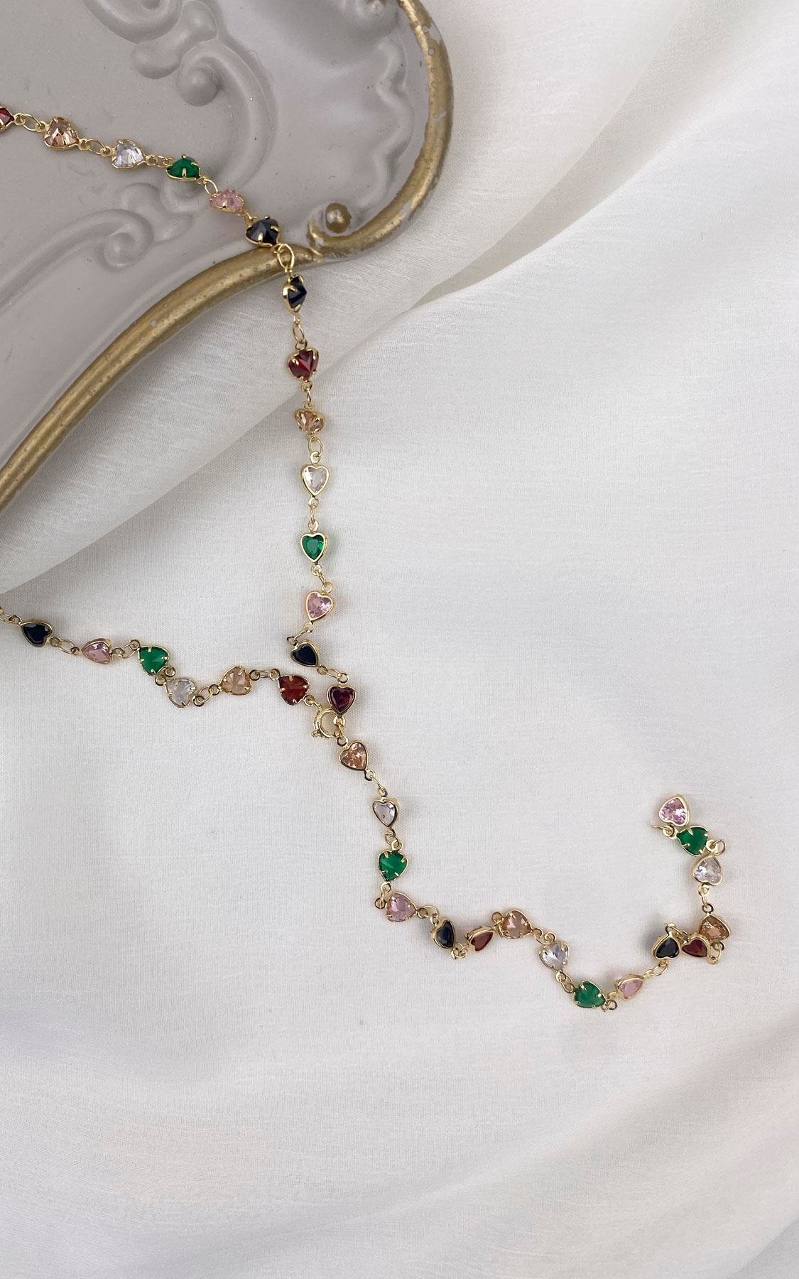 Kalp Sıralı Gold Renkli Çellik Y Kolye