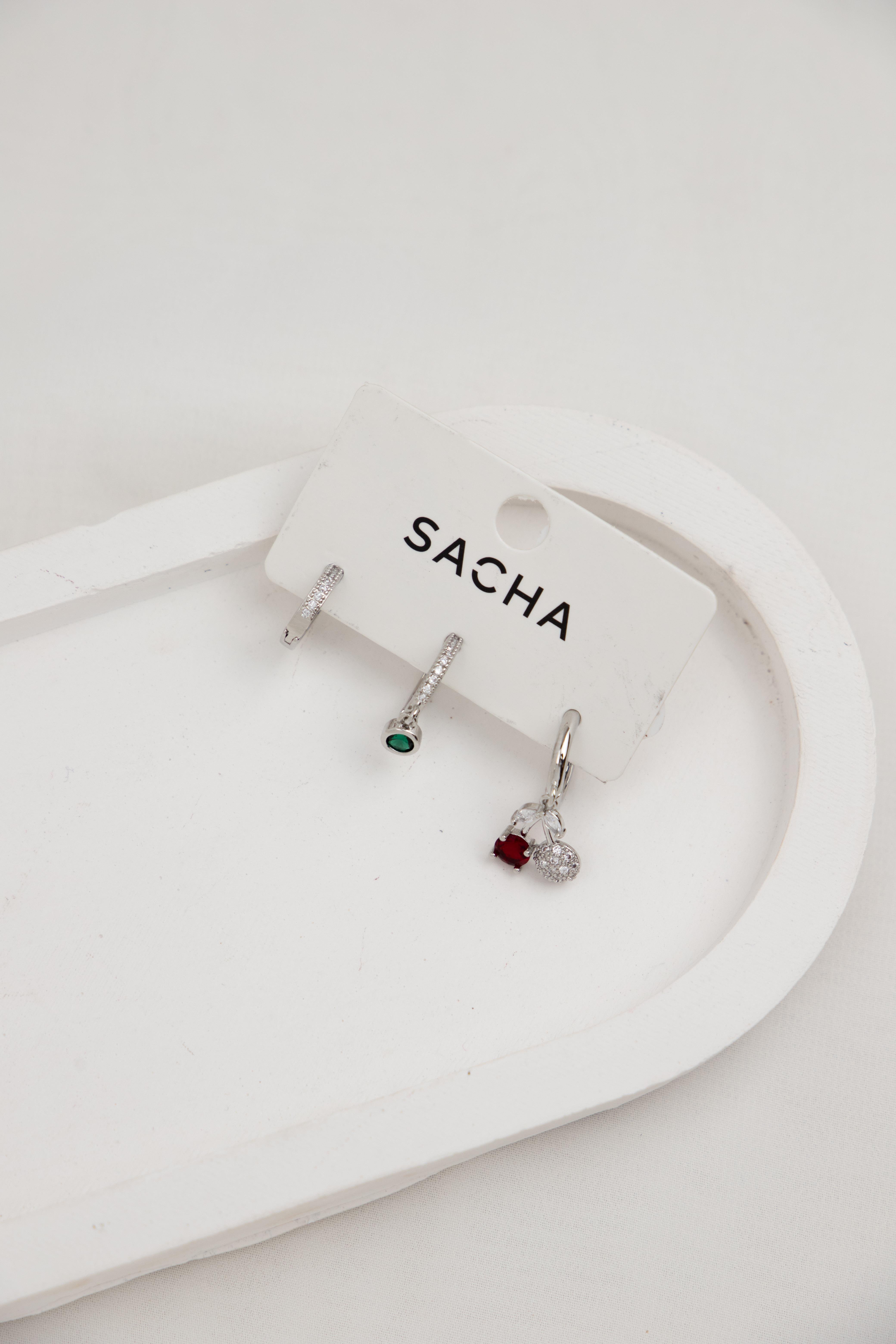 Kiraz Figürlü Gümüş Halka Set Küpe