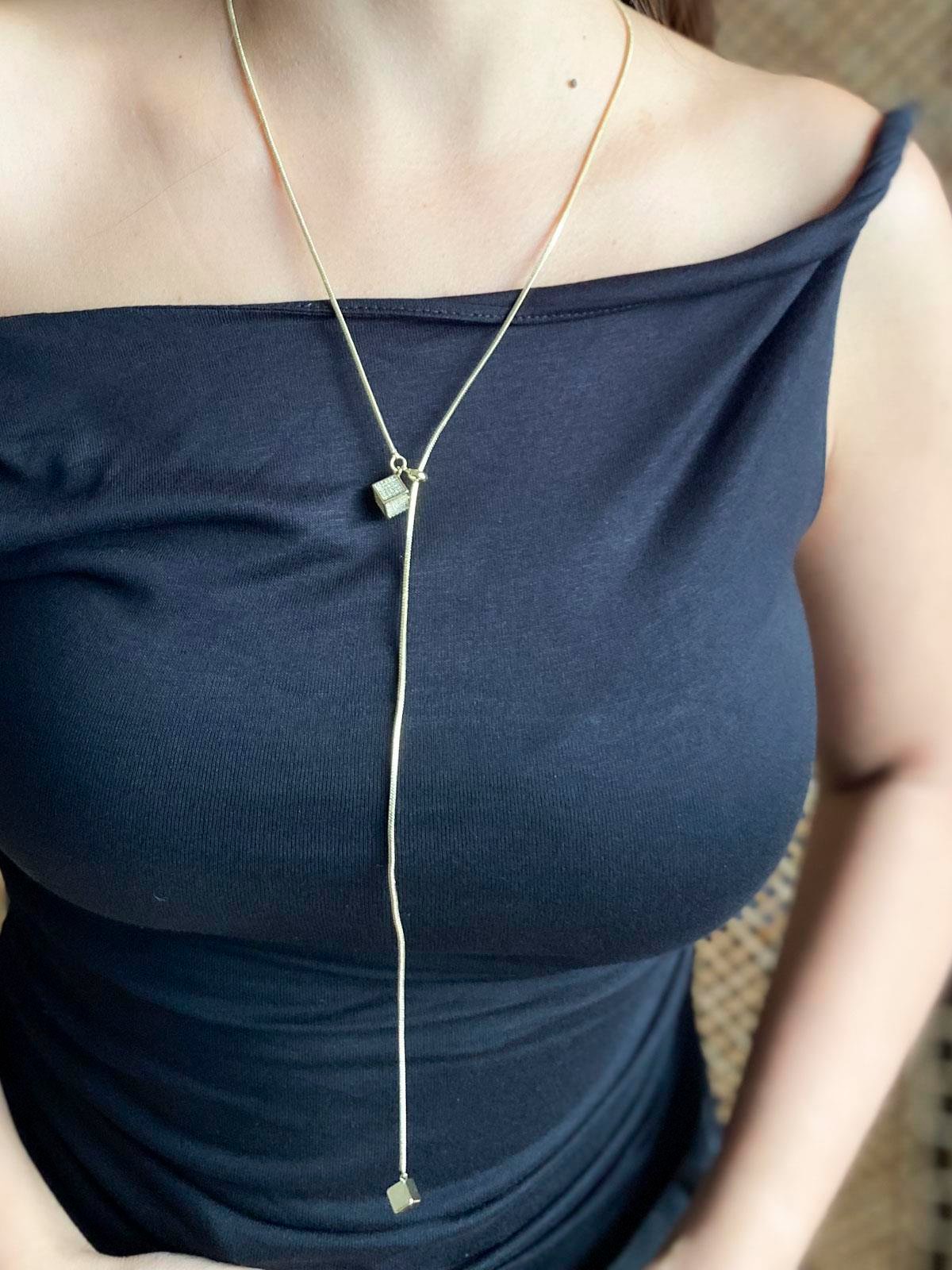 Küp Figürlü Yılan Zincirli Gold Y Kolye