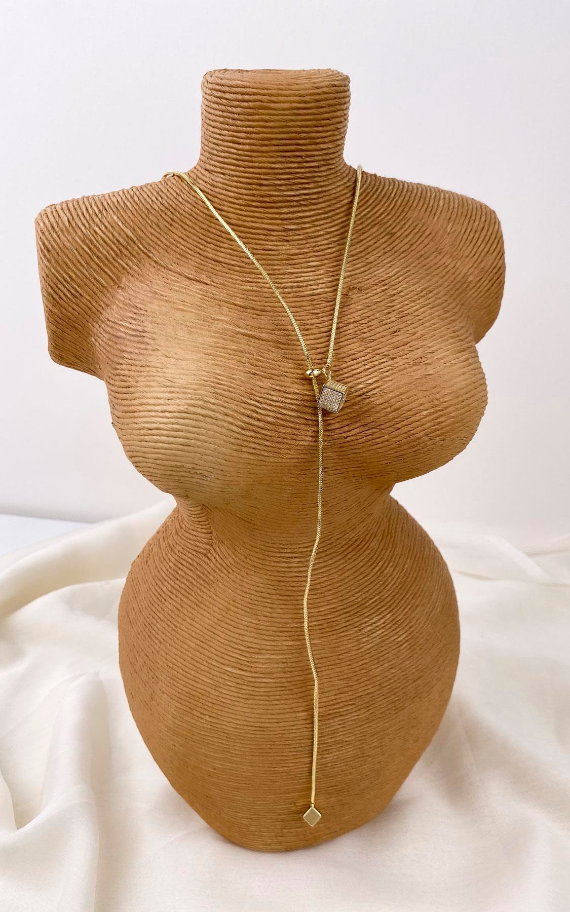 Küp Figürlü Yılan Zincirli Gold Y Kolye