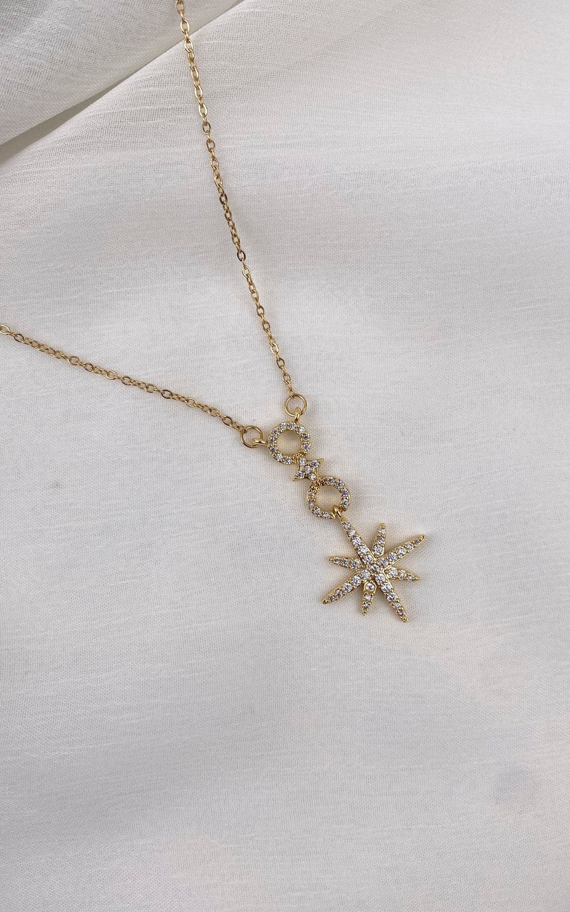 Kuzey Yıldız Figürlü Gold Çelik Kolye