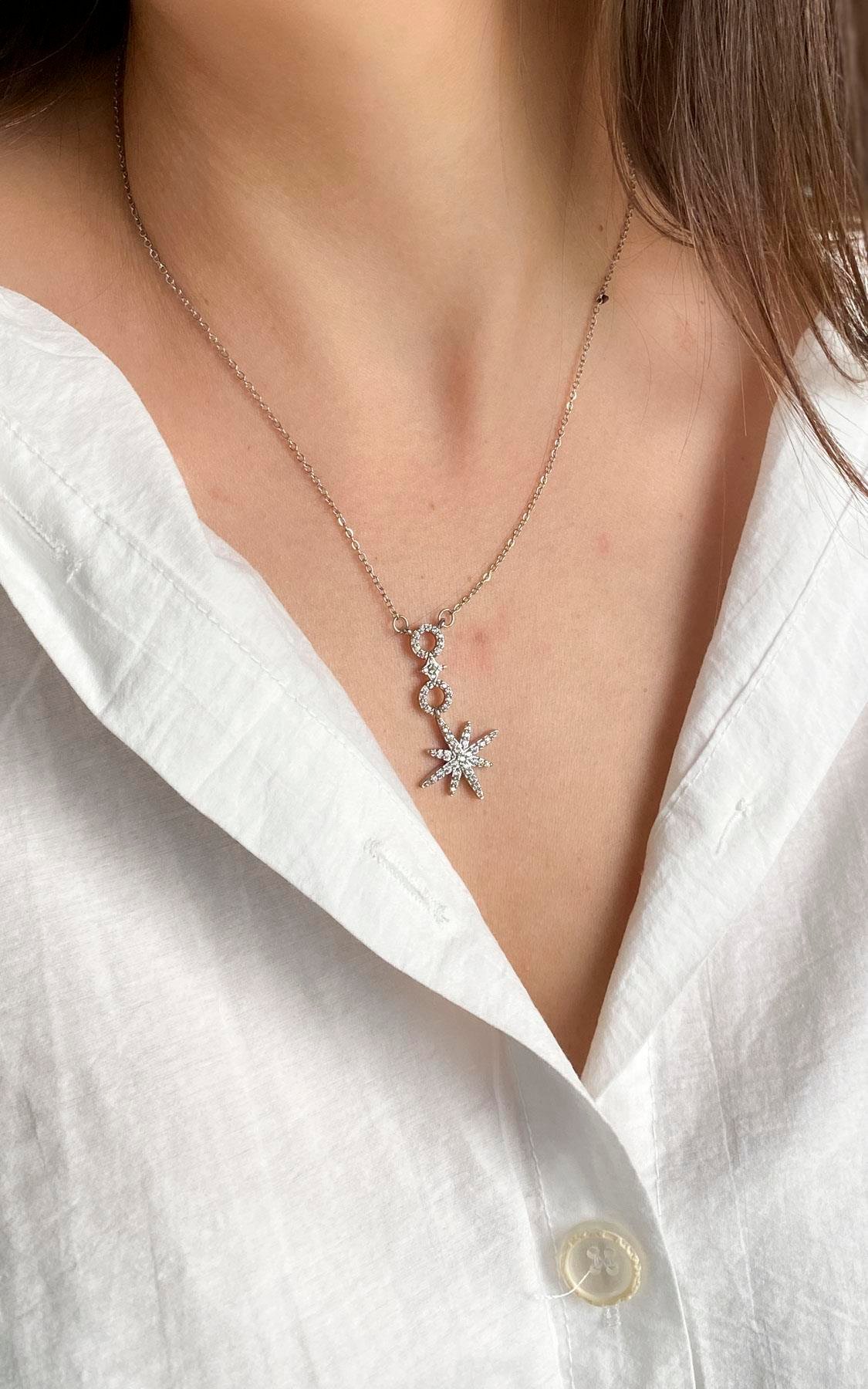 Kuzey Yıldız Figürlü Gümüş Çelik Kolye