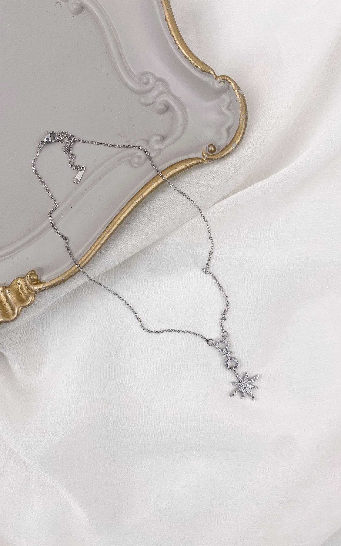 Kuzey Yıldız Figürlü Gümüş Çelik Kolye