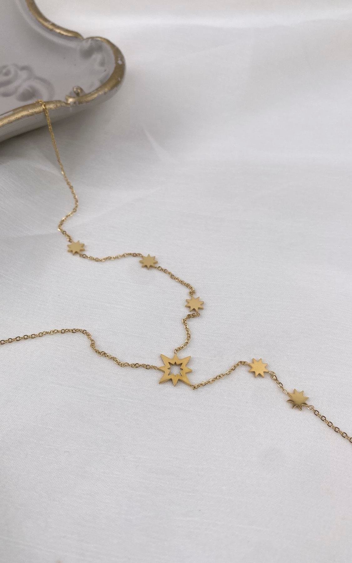 Kuzey Yıldızı Figürlü Gold Çelik Y Kolye