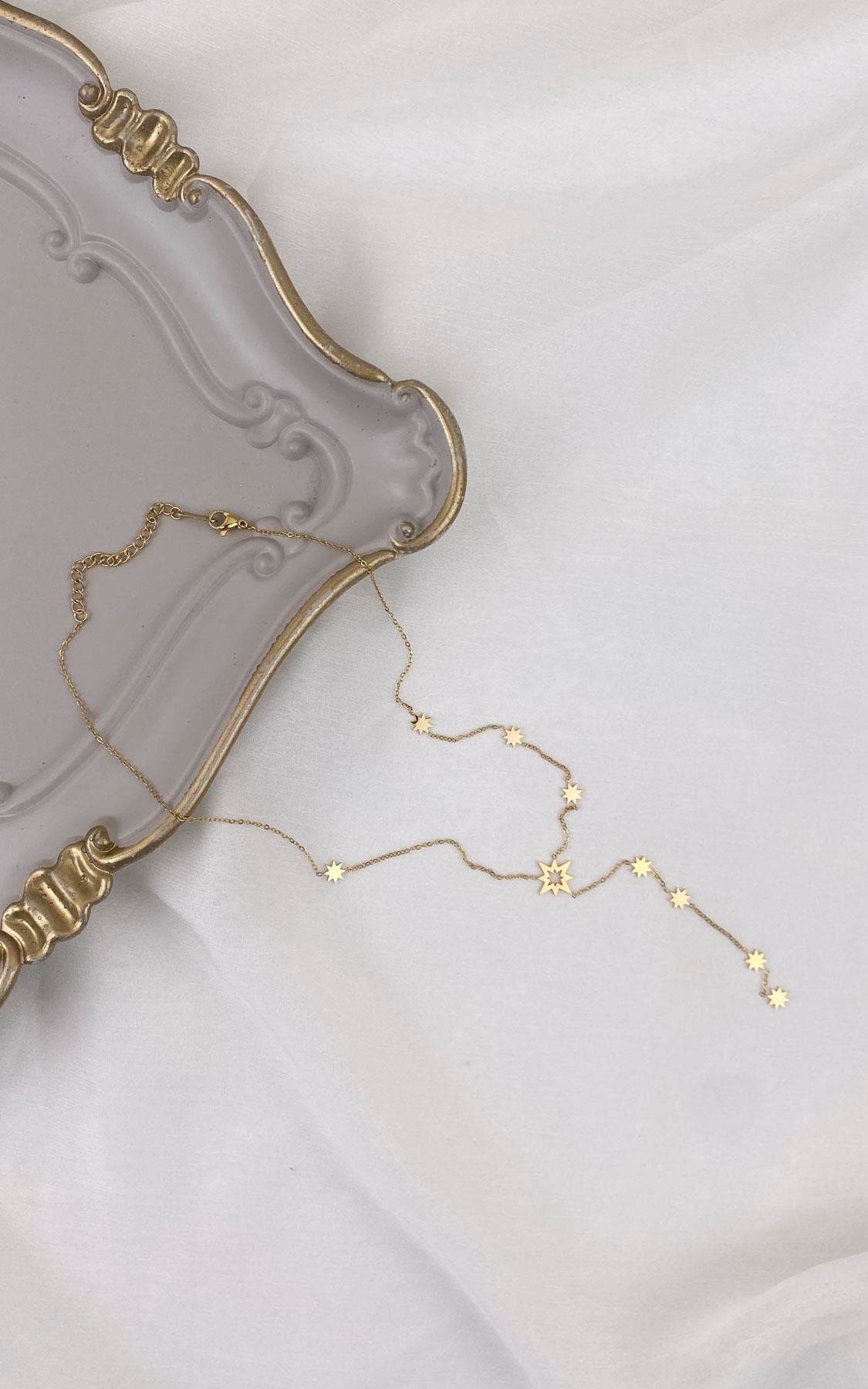 Kuzey Yıldızı Figürlü Gold Çelik Y Kolye