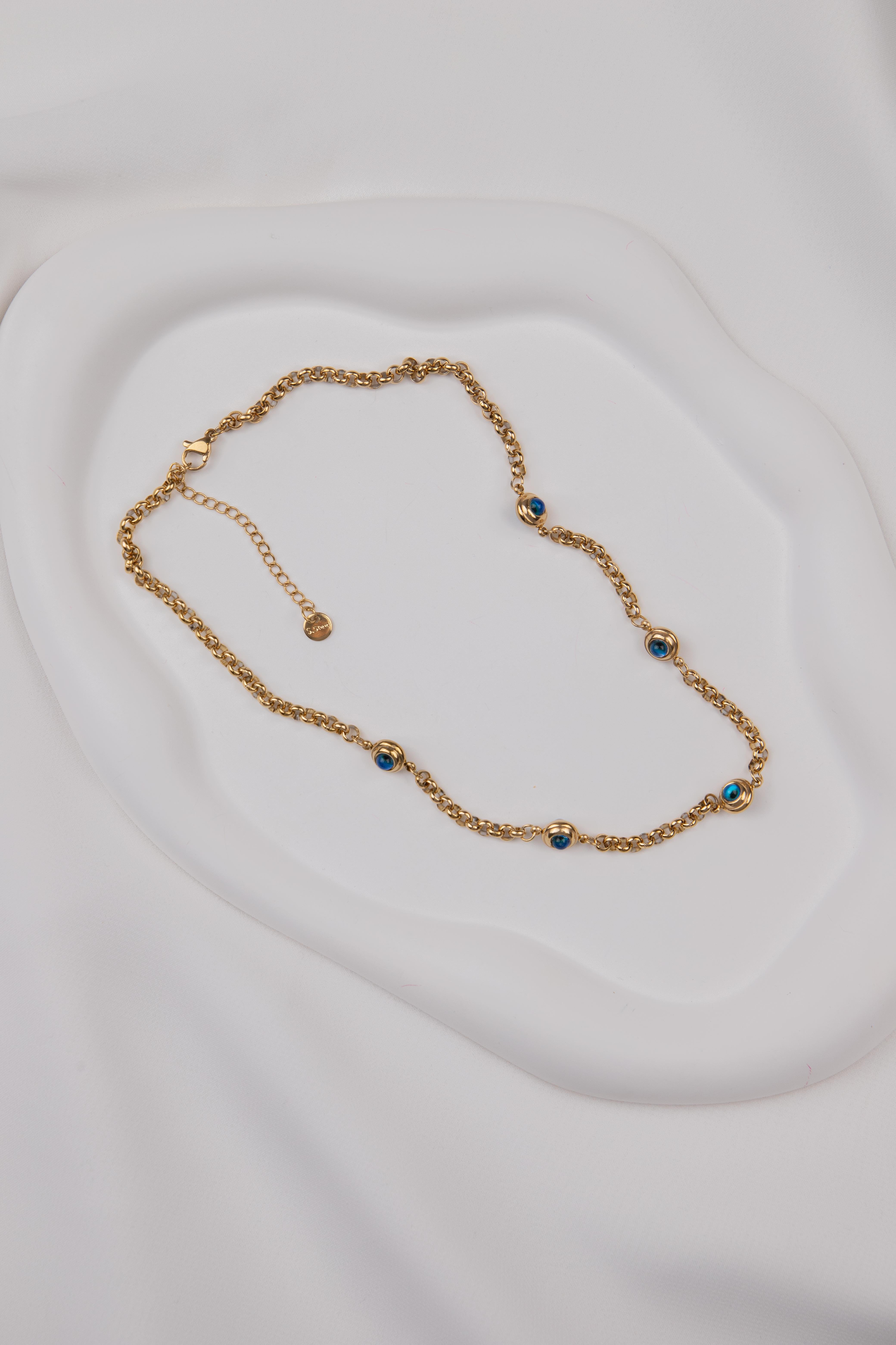 Nazar Sıralı Gold Çelik Kolye