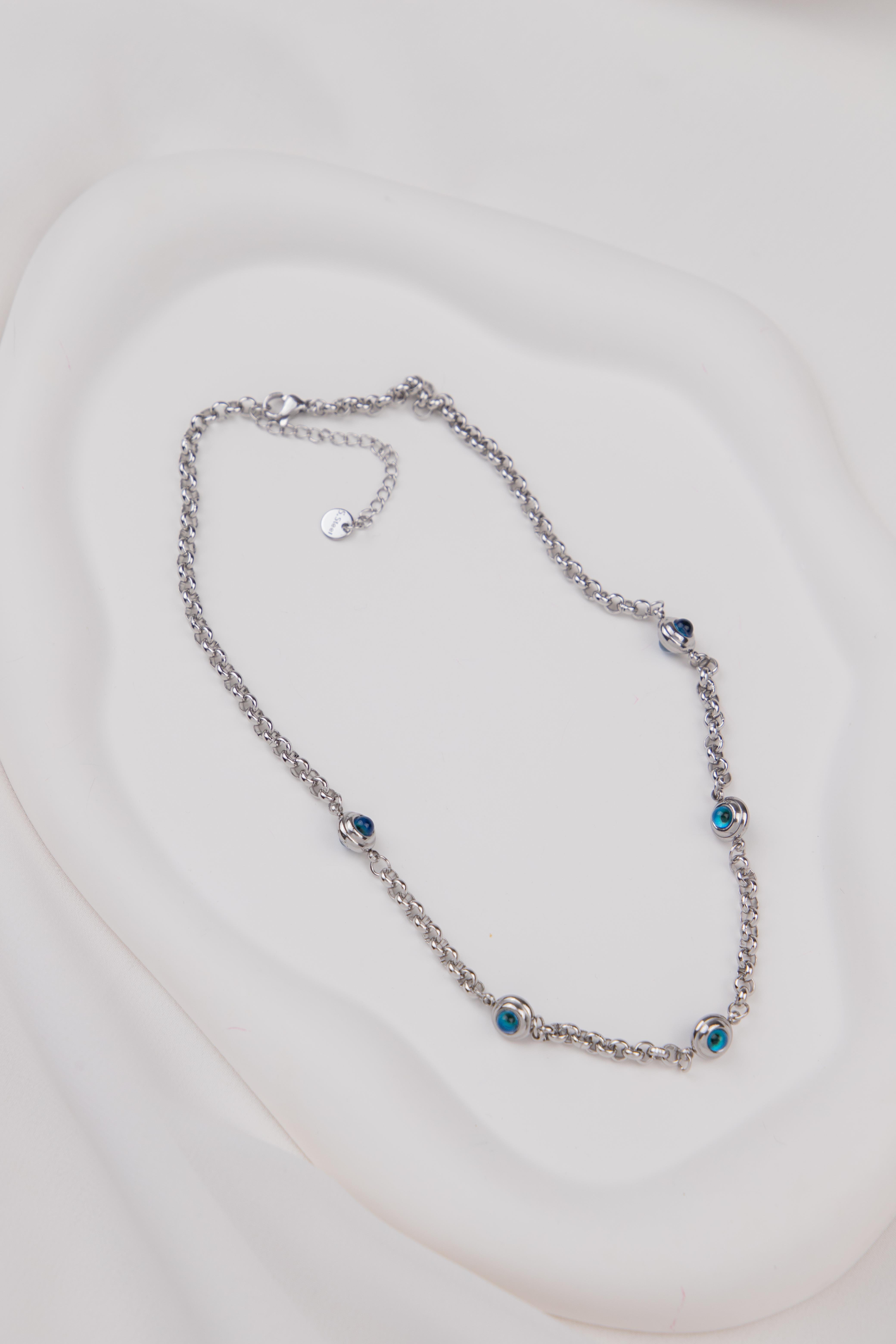 Nazar Sıralı Gümüş Çelik Kolye