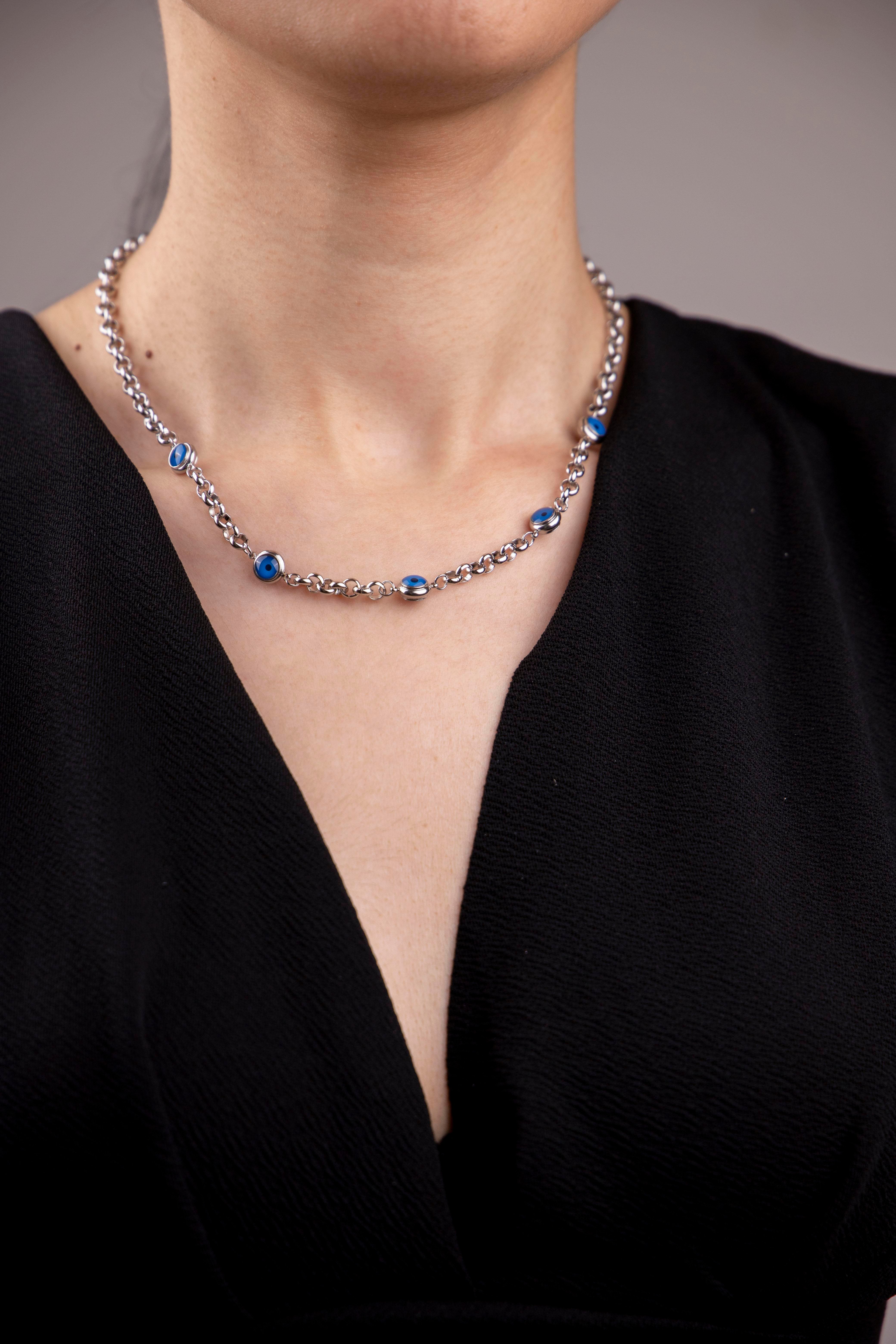 Nazar Sıralı Gümüş Çelik Kolye