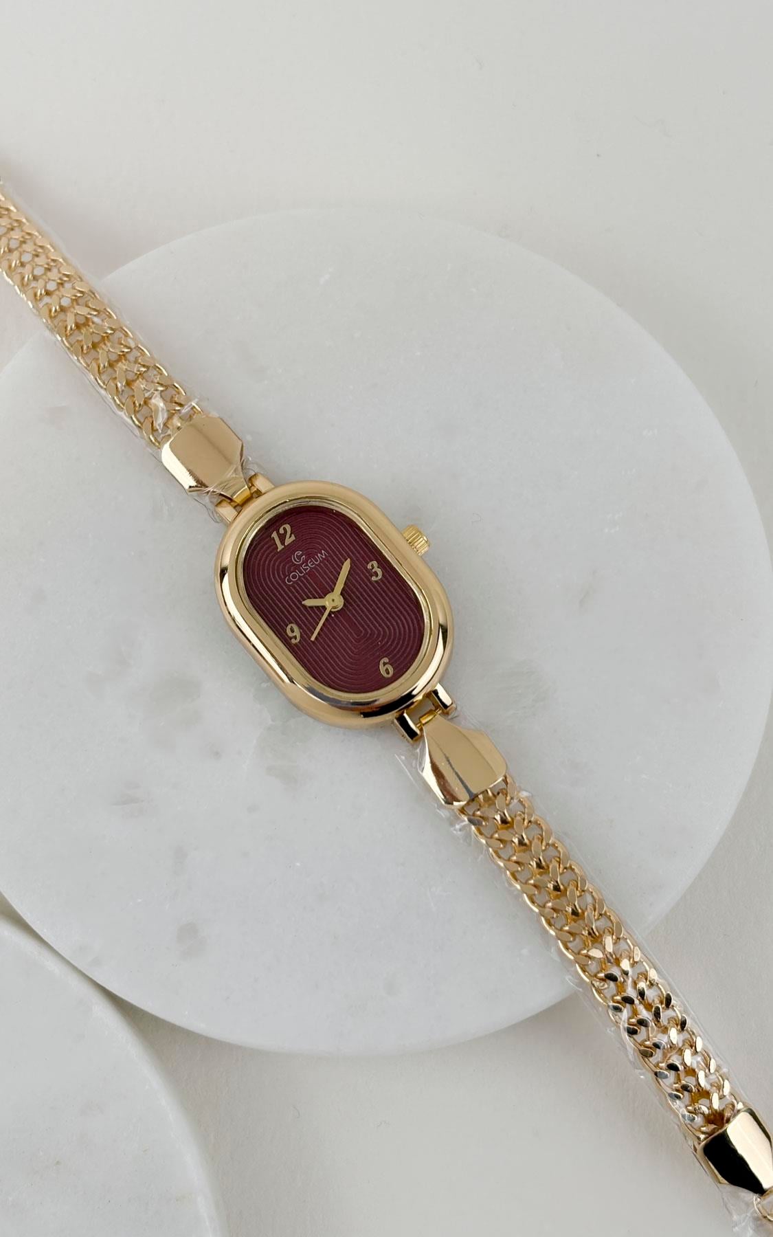 Oval Bordo Ayarlanabilir Kol Saati