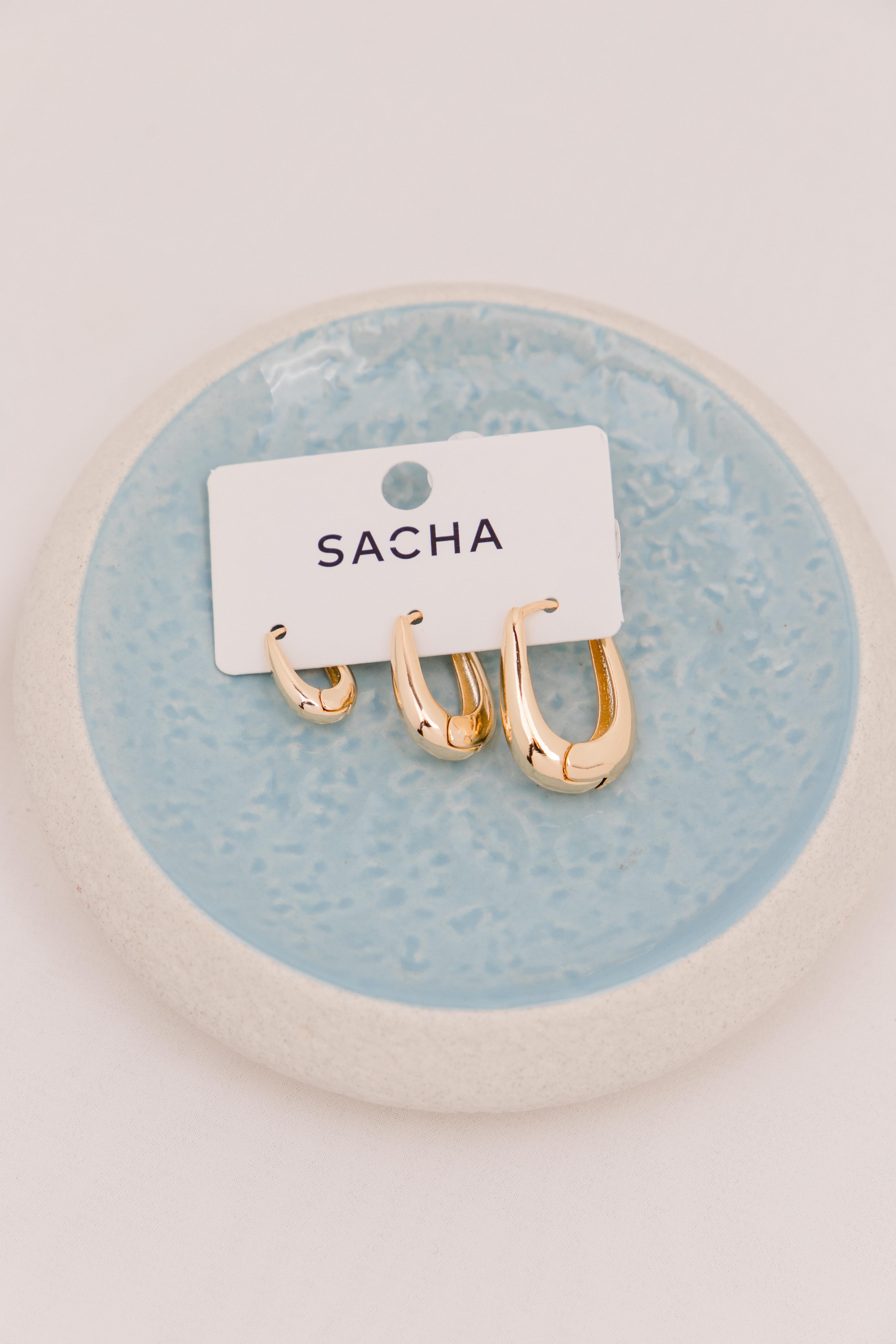 Oval Formlu Gold Halka Set Küpe