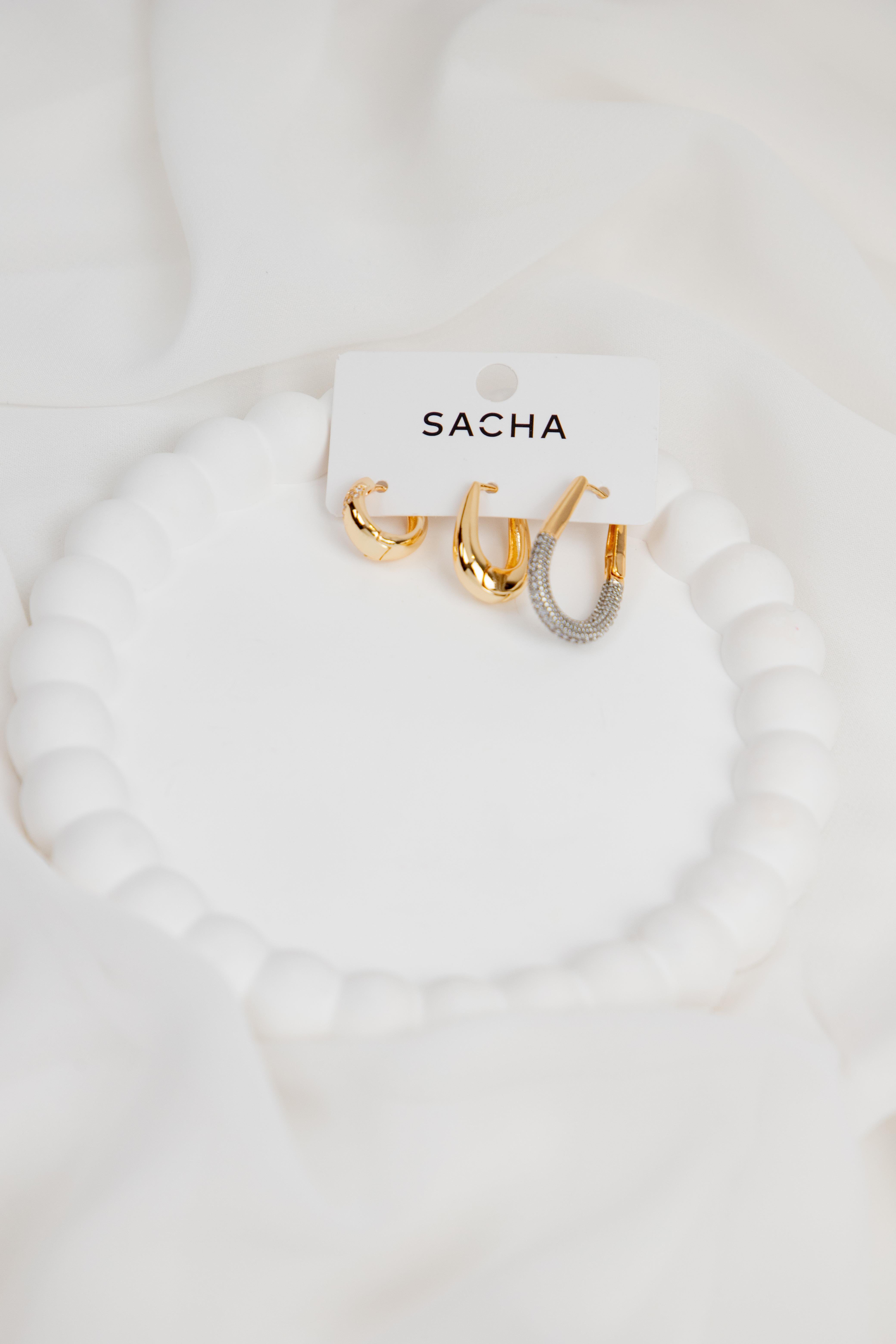 Oval Formlu Gold Set Küpe