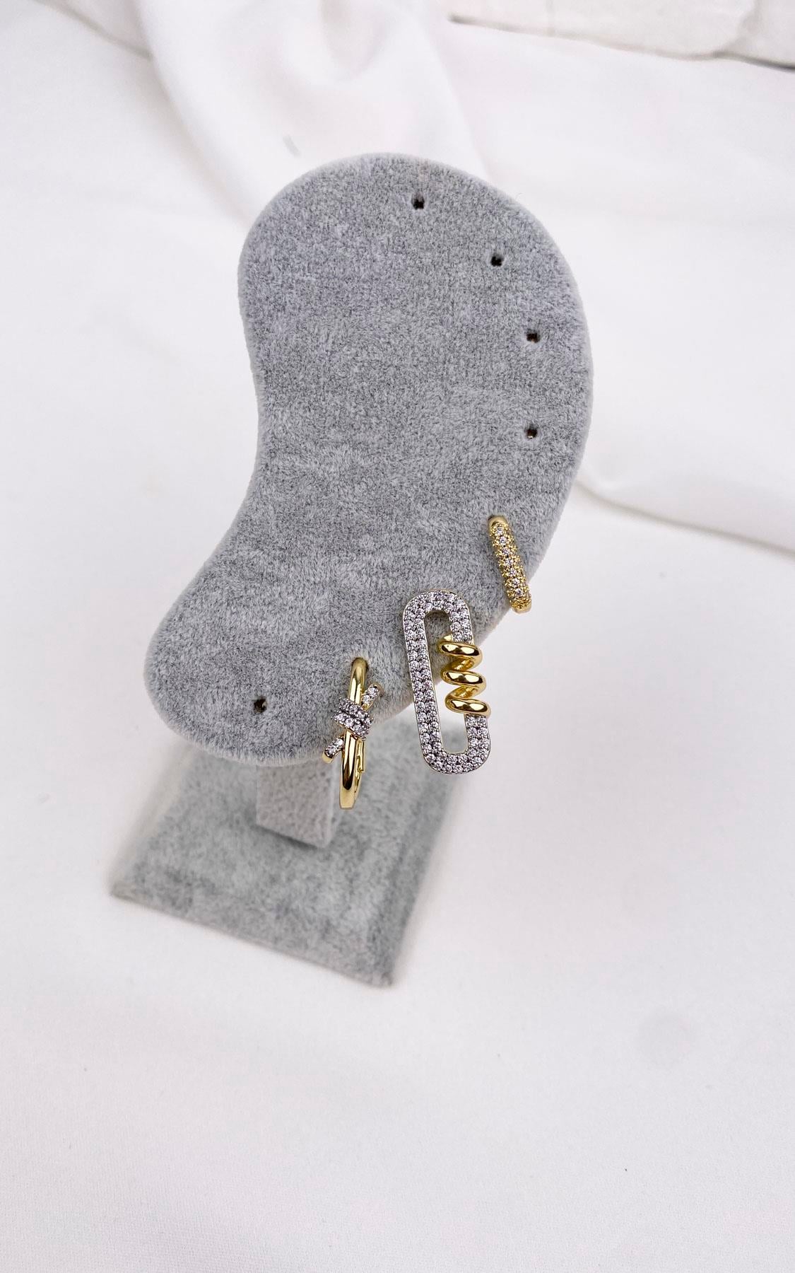 Oval Formlu Zirkon Taşlı Gold Gümüş Set Küpe
