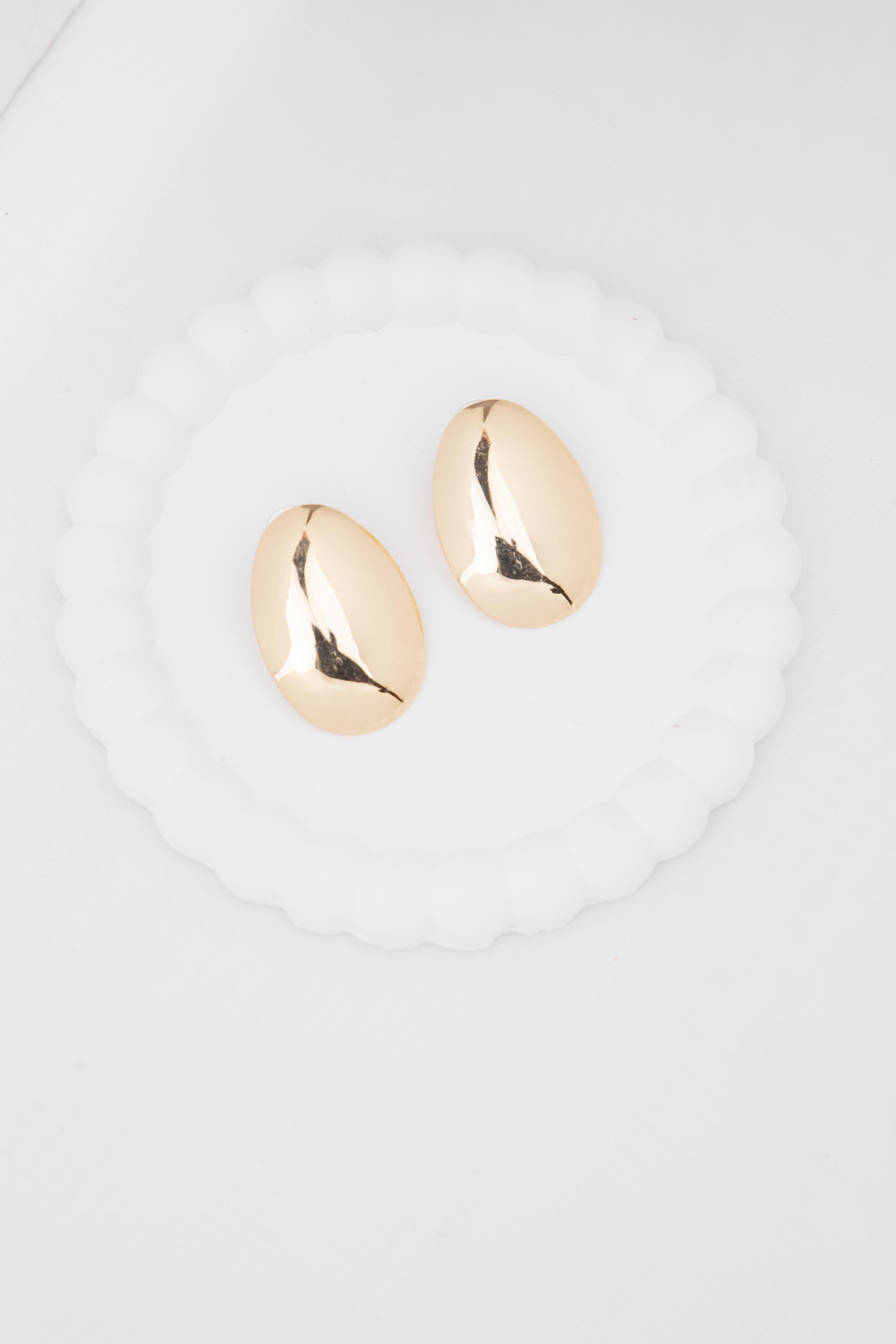 Oval Plaka Gold Küpe