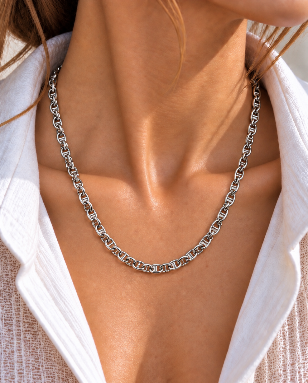 Oval Sıralı Silver Kolye