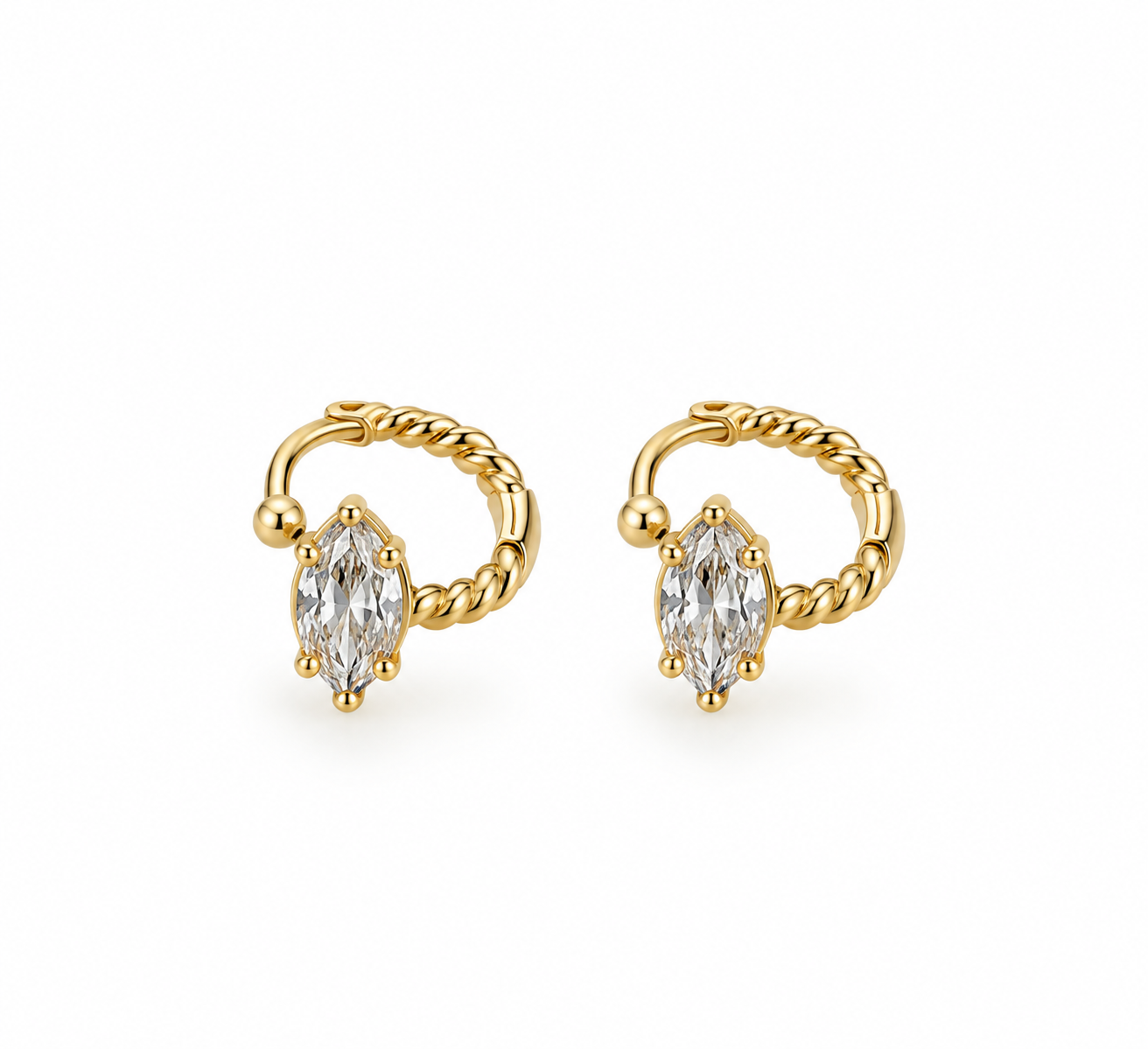 Oval Taşlı Gold Halka Küpe
