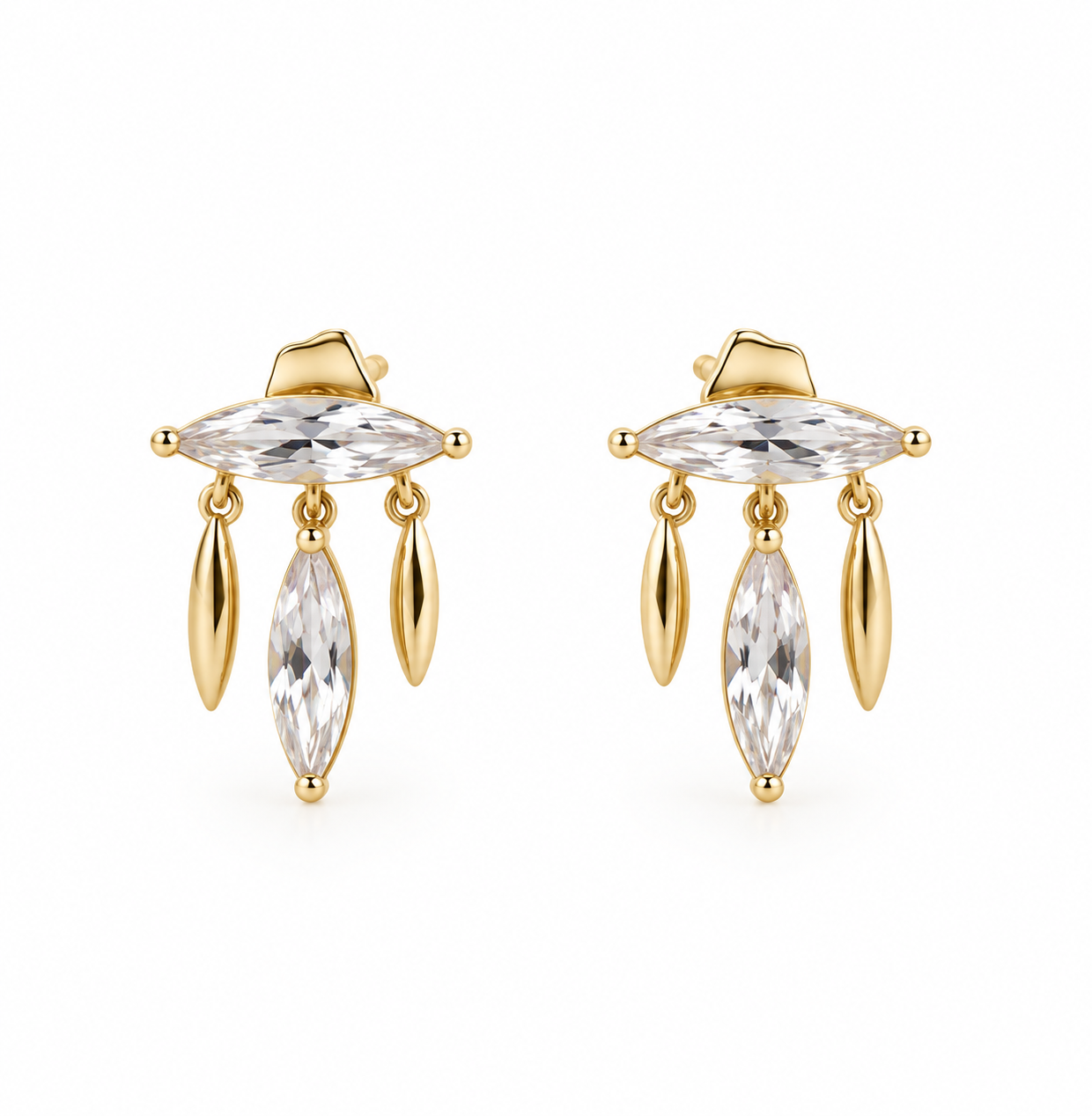 Oval Taşlı Gold Tasarım Küpe