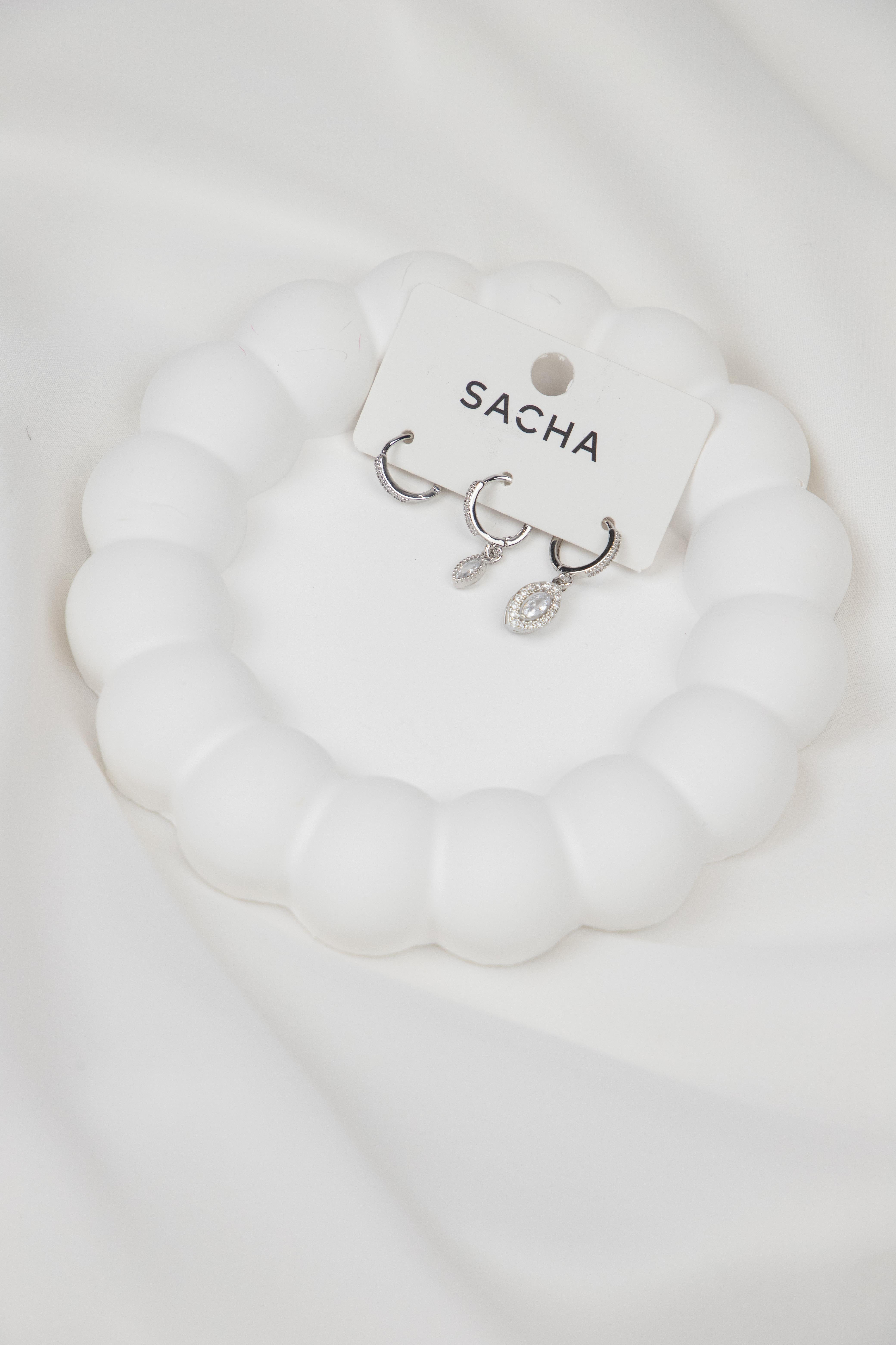 Oval Taşlı Gümüş Set Küpe