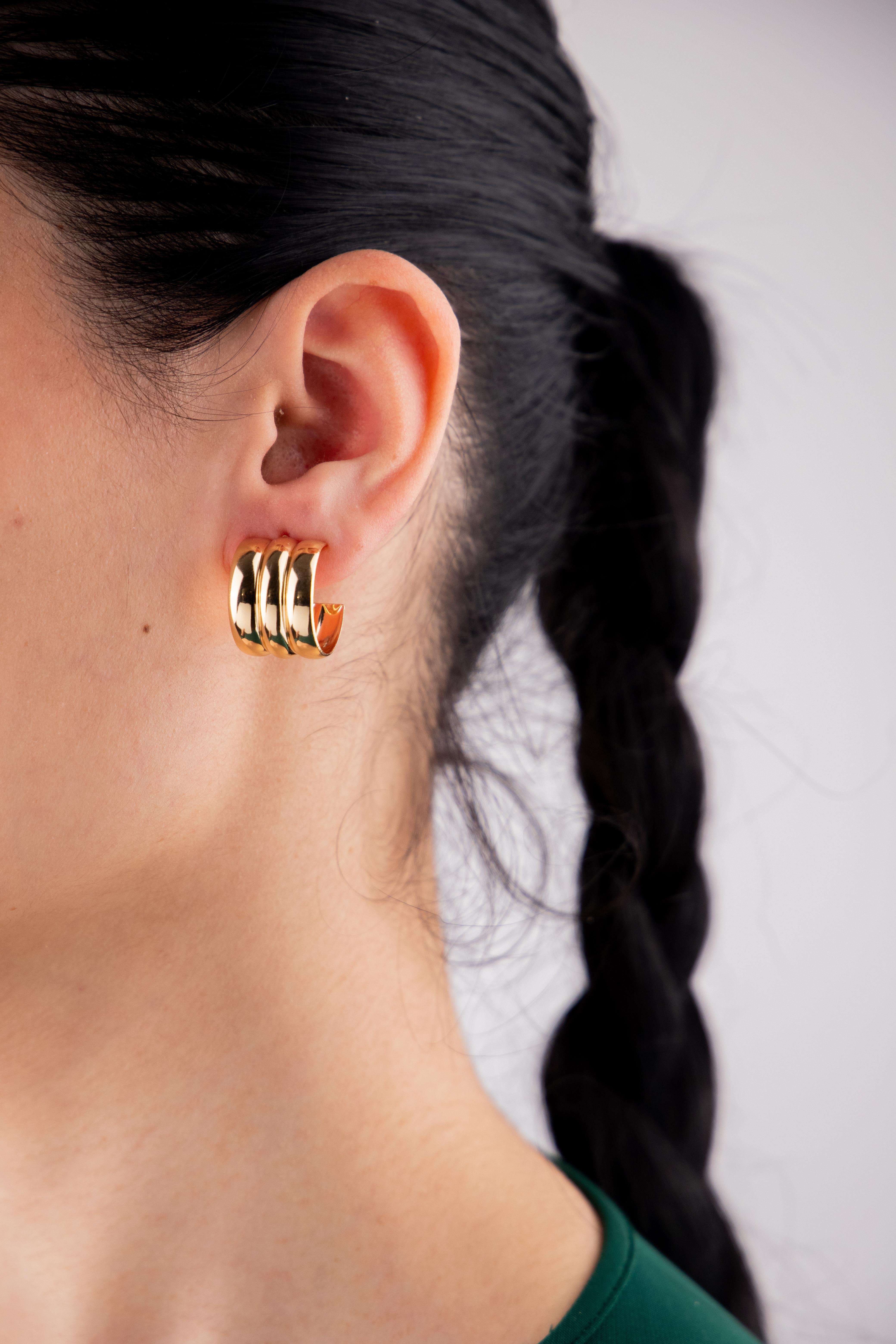 Sıralı Gold Yarım Halka Küpe