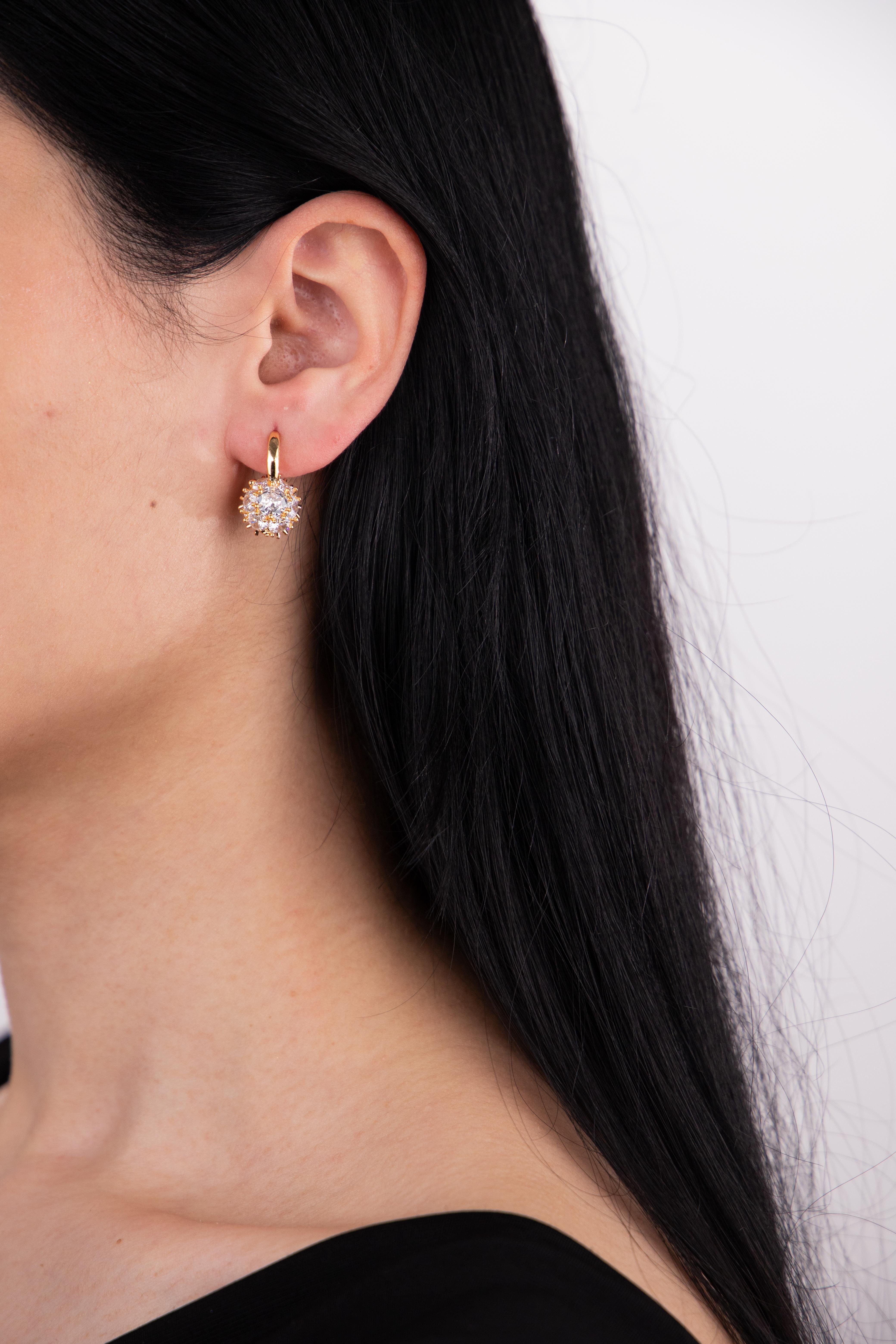 Taşlı Topçuk Gold Halka Küpe