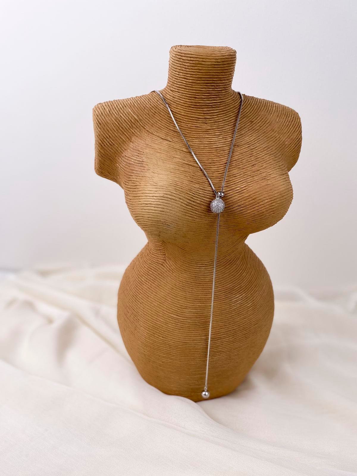 Topçuk Figürlü Taşlı Yılan Zincirli Gümüş Y Kolye