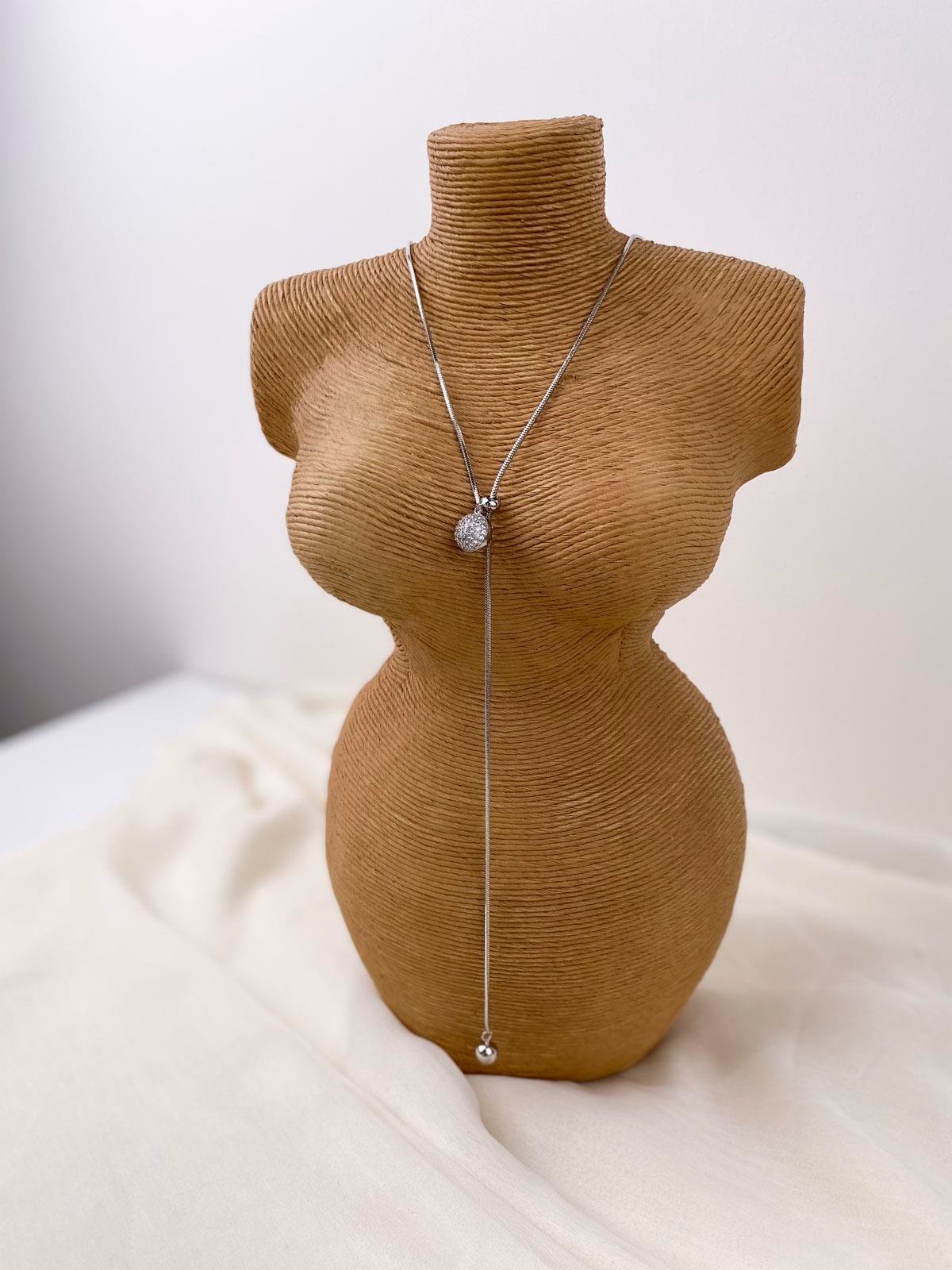 Topçuk Figürlü Taşlı Yılan Zincirli Gümüş Y Kolye