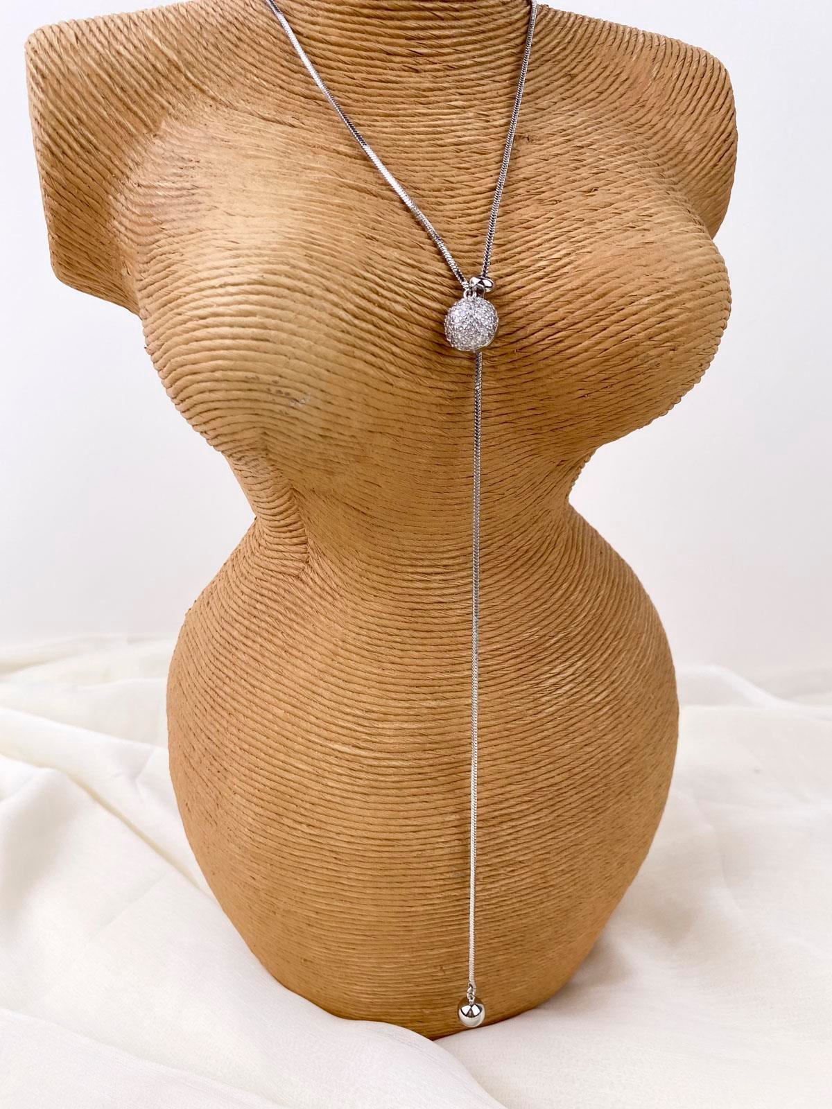 Topçuk Figürlü Taşlı Yılan Zincirli Gümüş Y Kolye