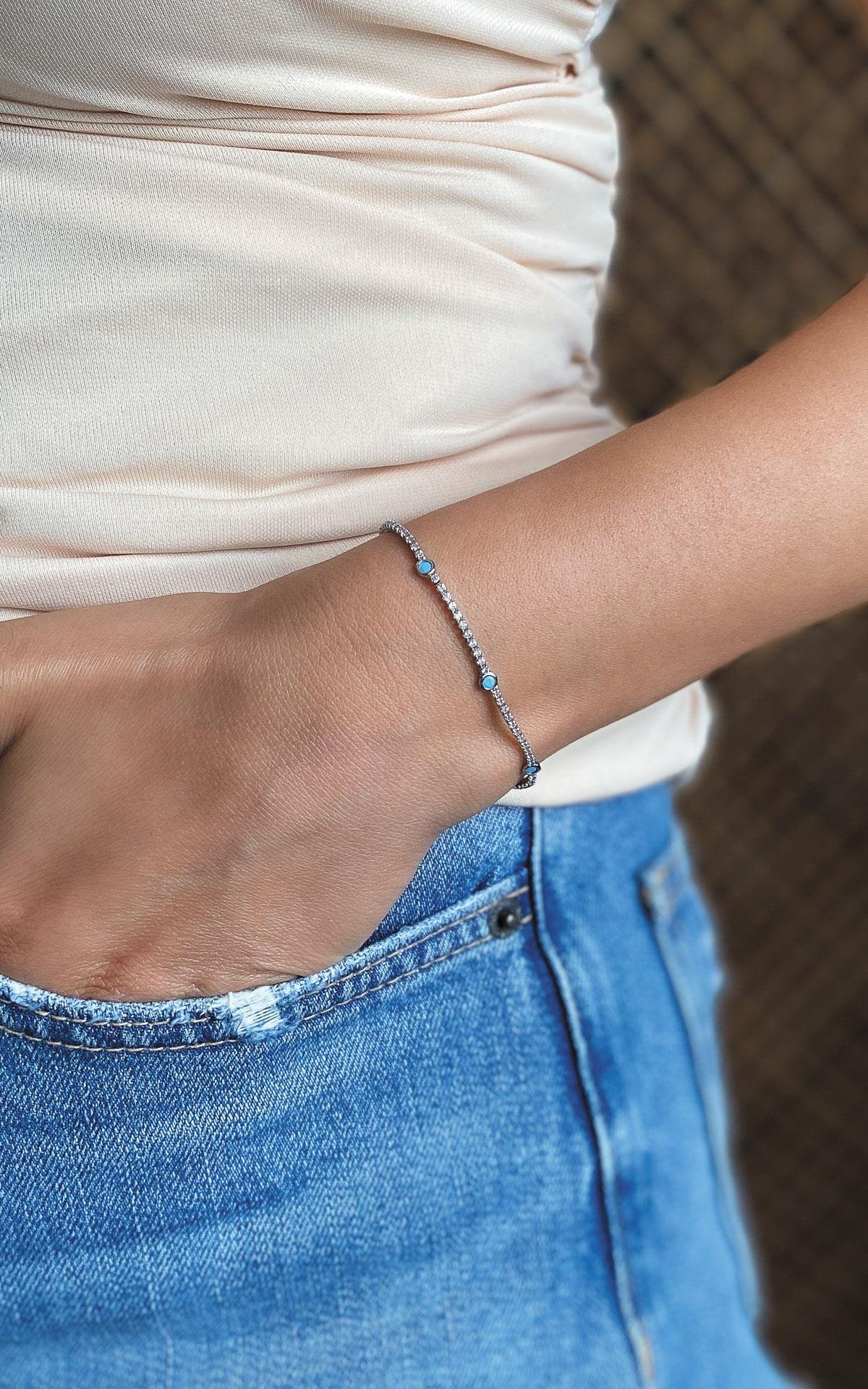 Turkuaz Taş Detaylı Gümüş Bileklik