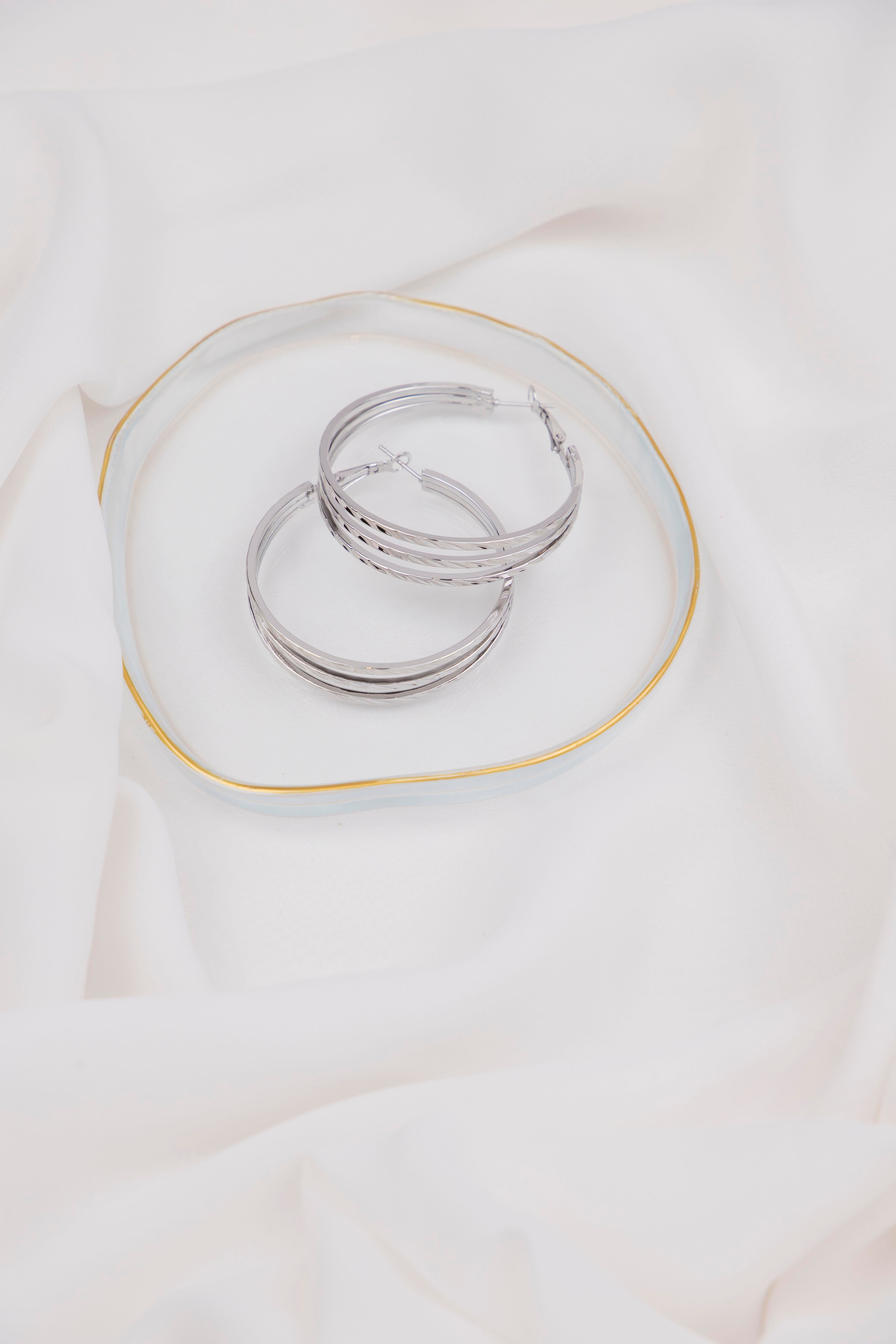 Üç Sıralı 4.5cm Gümüş Halka Küpe