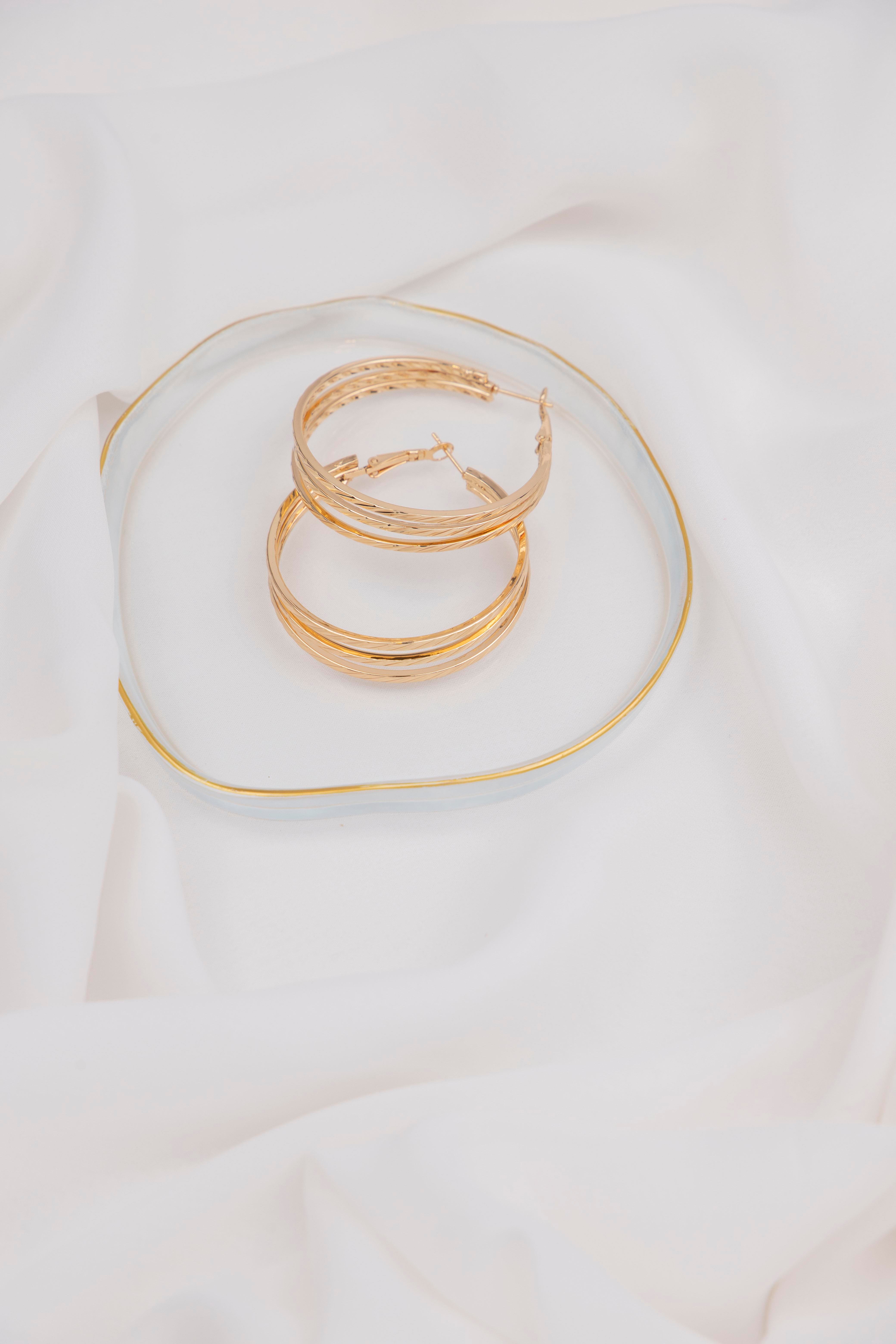 Üç Sıralı 4.5cm Gold Halka Küpe