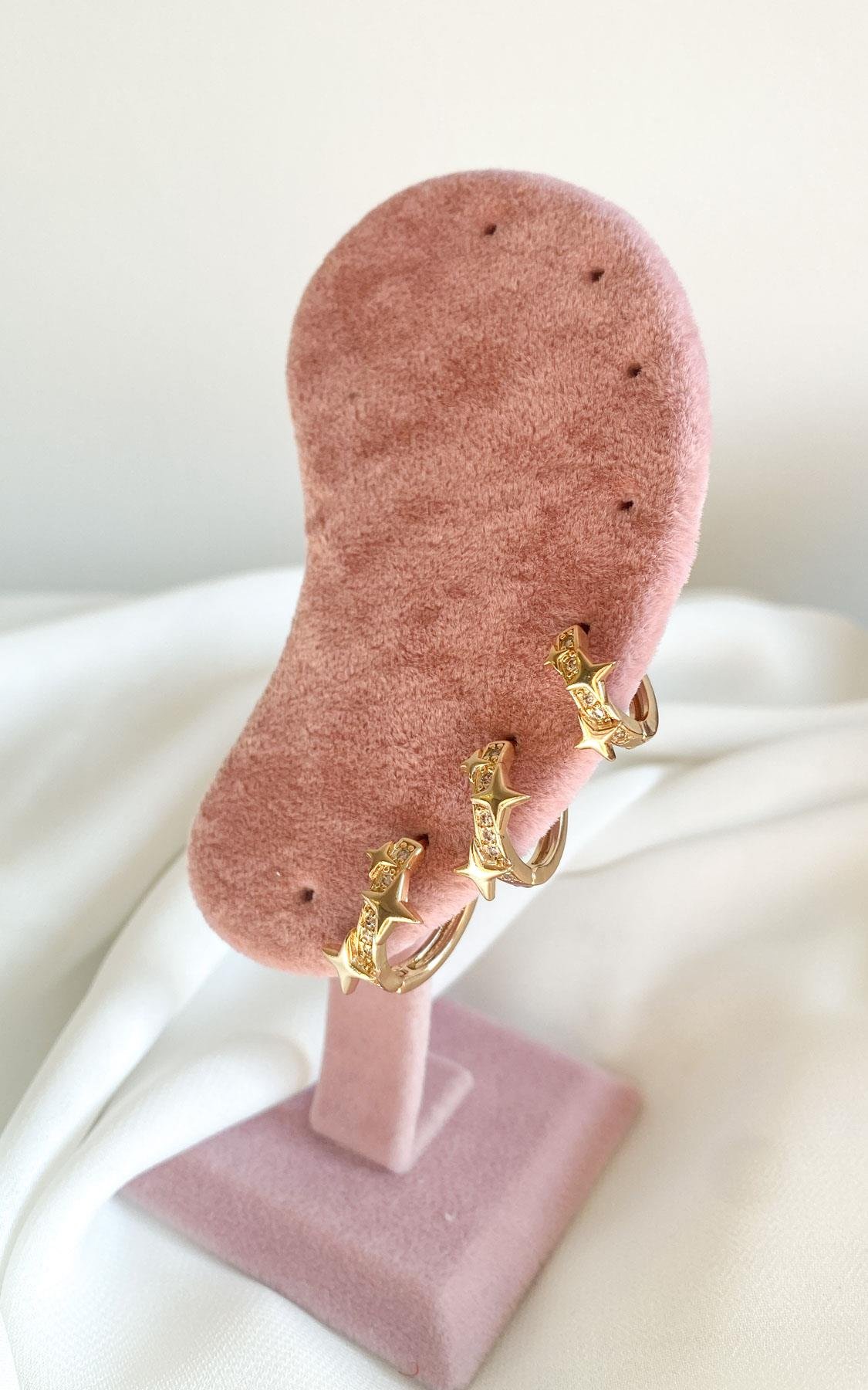 Yaldızlı Taş Detaylı Gold Set Halka Küpe