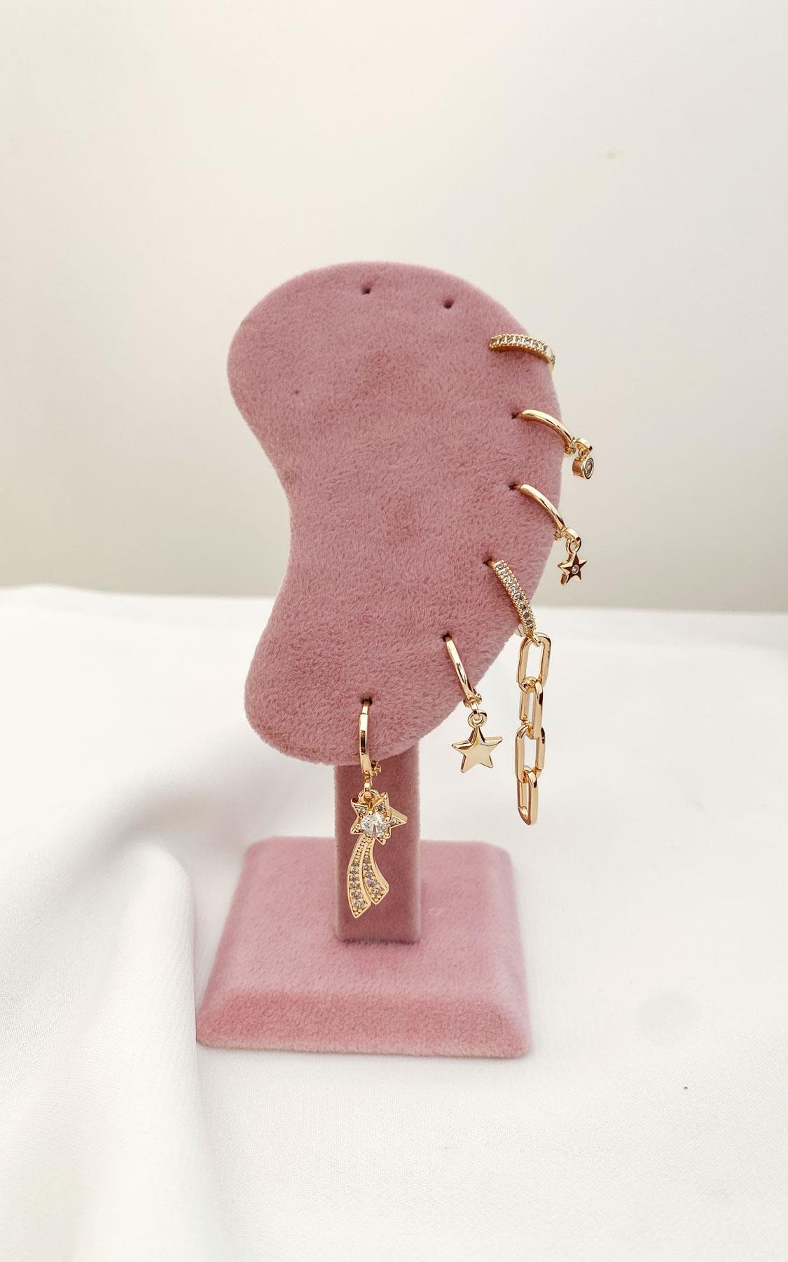 Yıldız Figürlü Gold Halka Set Küpe