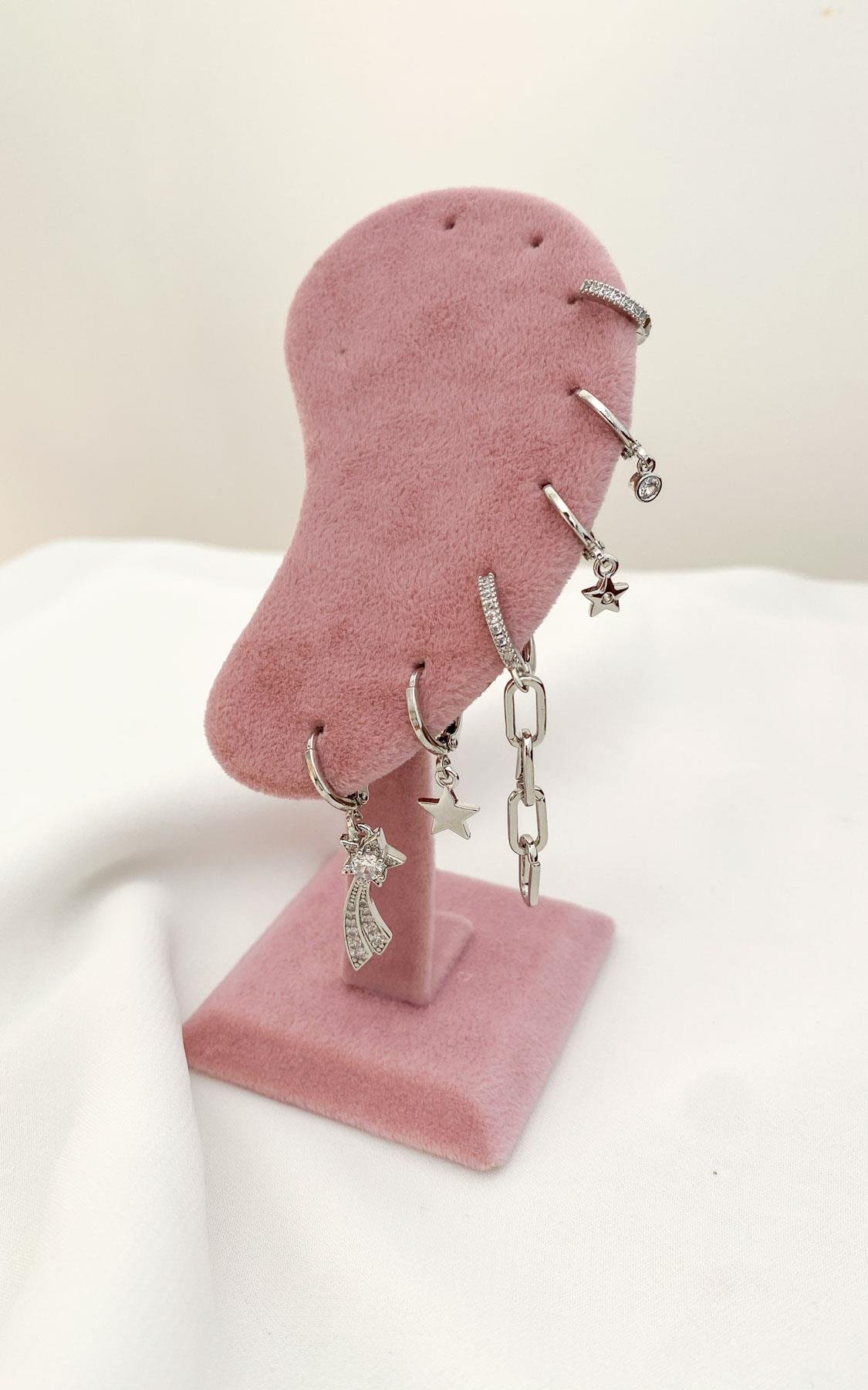 Yıldız Figürlü Gümüş Halka Set Küpe