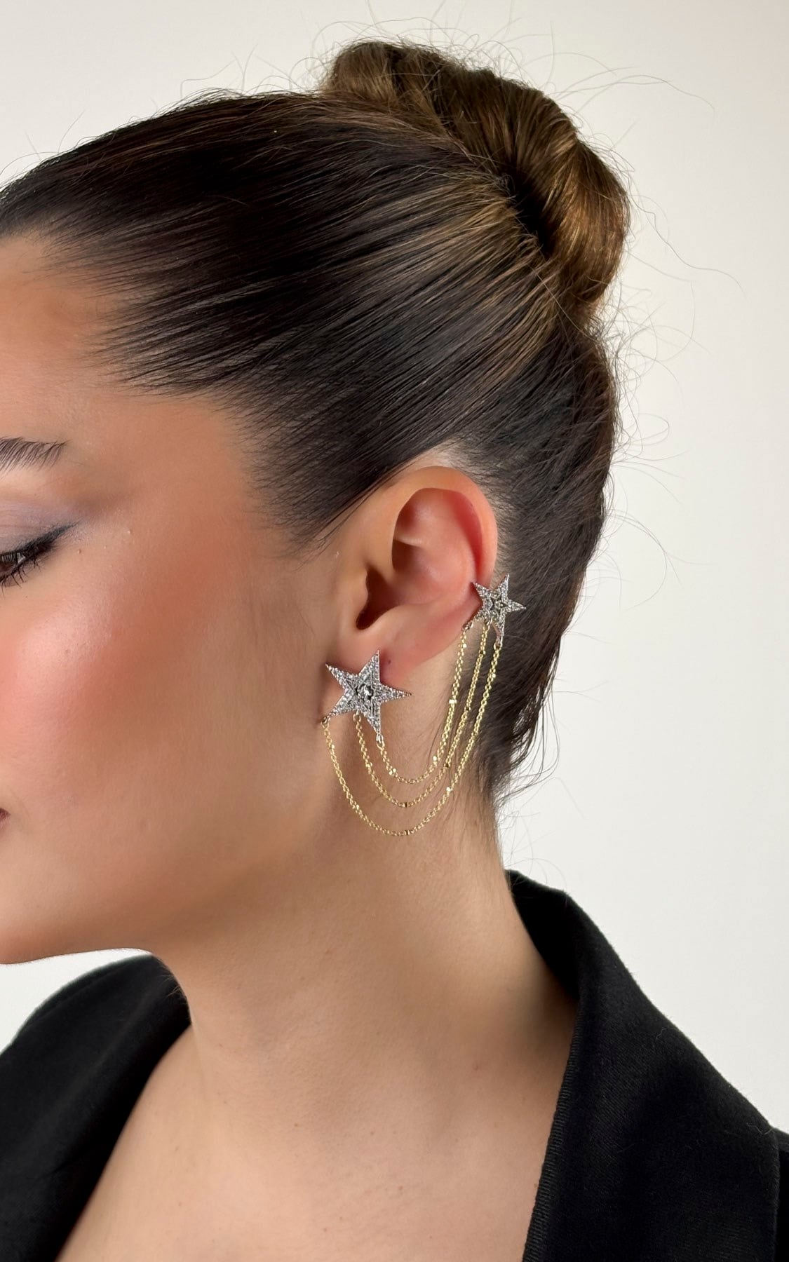 Yıldız Figürlü Taşlı Ear Cuff Küpe